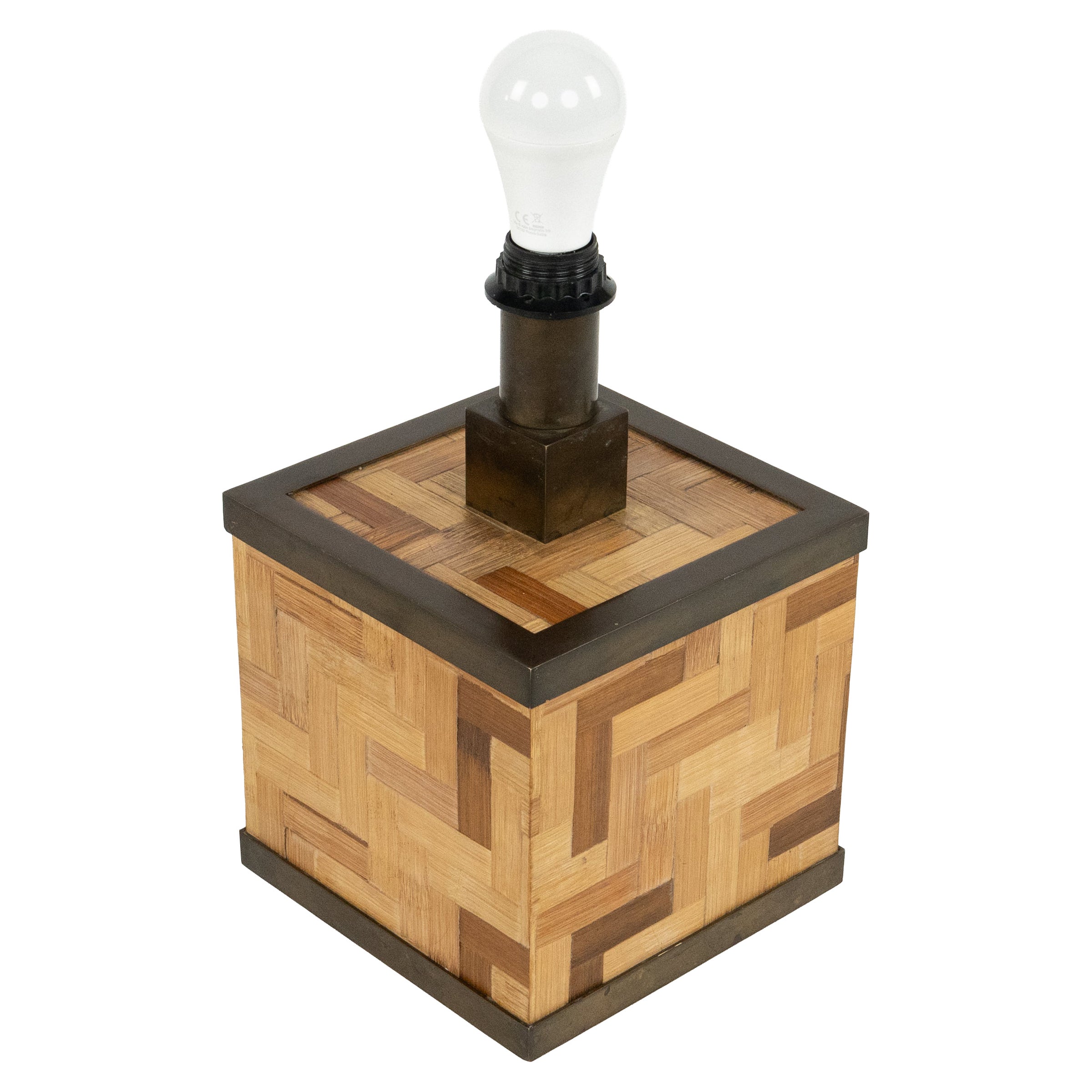 Midcentury Bamboo and Brass Table Lamp Tommaso Barbi Style, Italy 1970s For Sale
