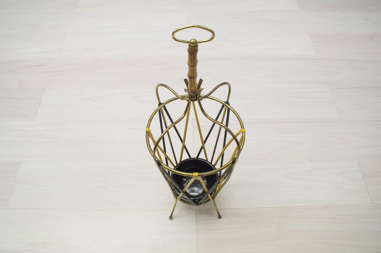 German Midcentury Bamboo and Brass Umbrella Stand, 1960s