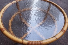 Midcentury Bamboo and Frosted Glass Coffee Table