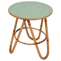 Vintage Midcentury Bamboo and Green Formica Round Side Italian Coffee Table, 1960s