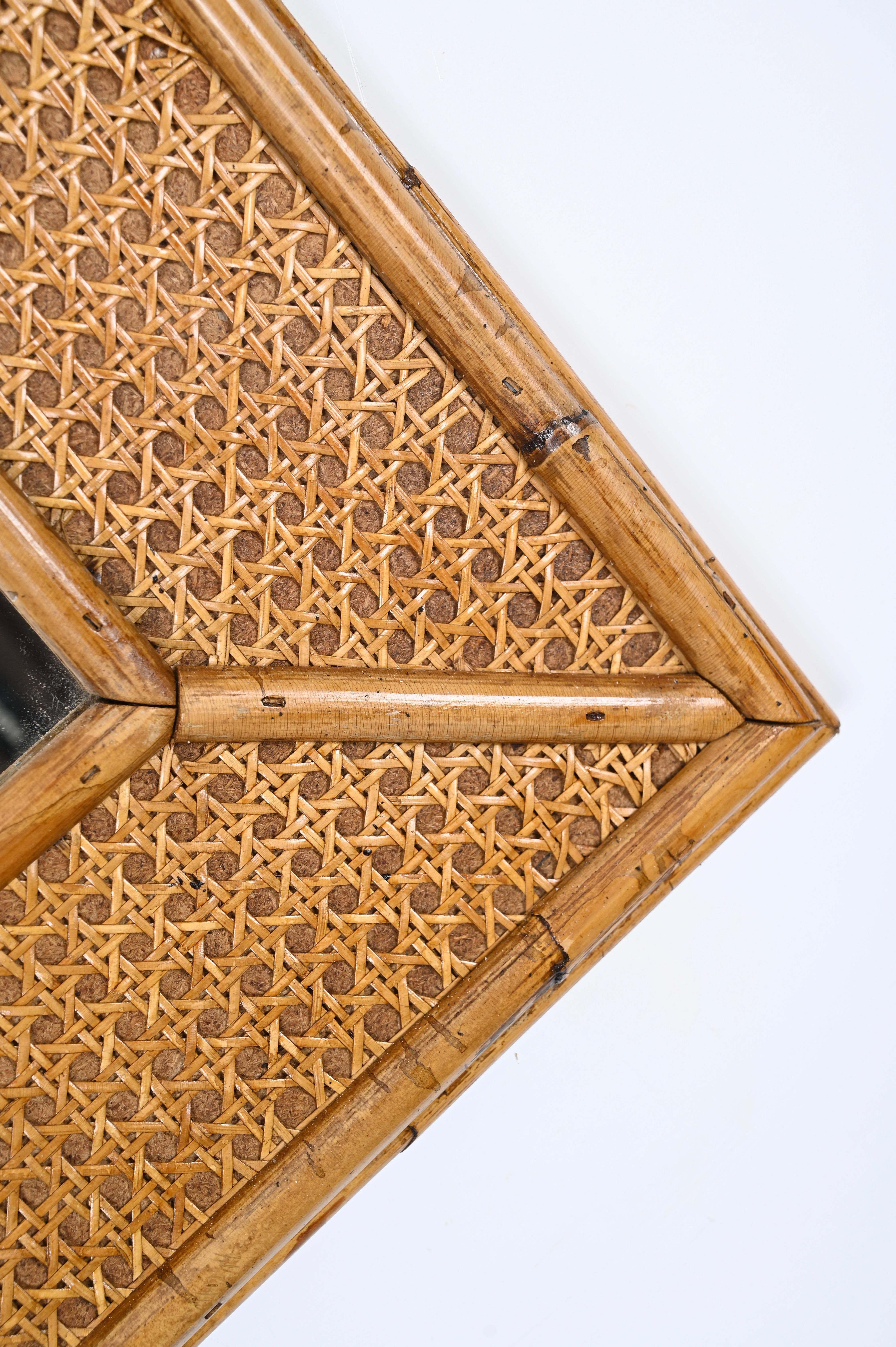 Midcentury Bamboo and Hand-Woven Wicker Rectangular Italian Mirror, 1970s For Sale 8