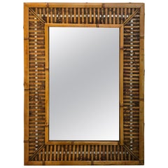 Midcentury Bamboo and Inset Chrome Mirror