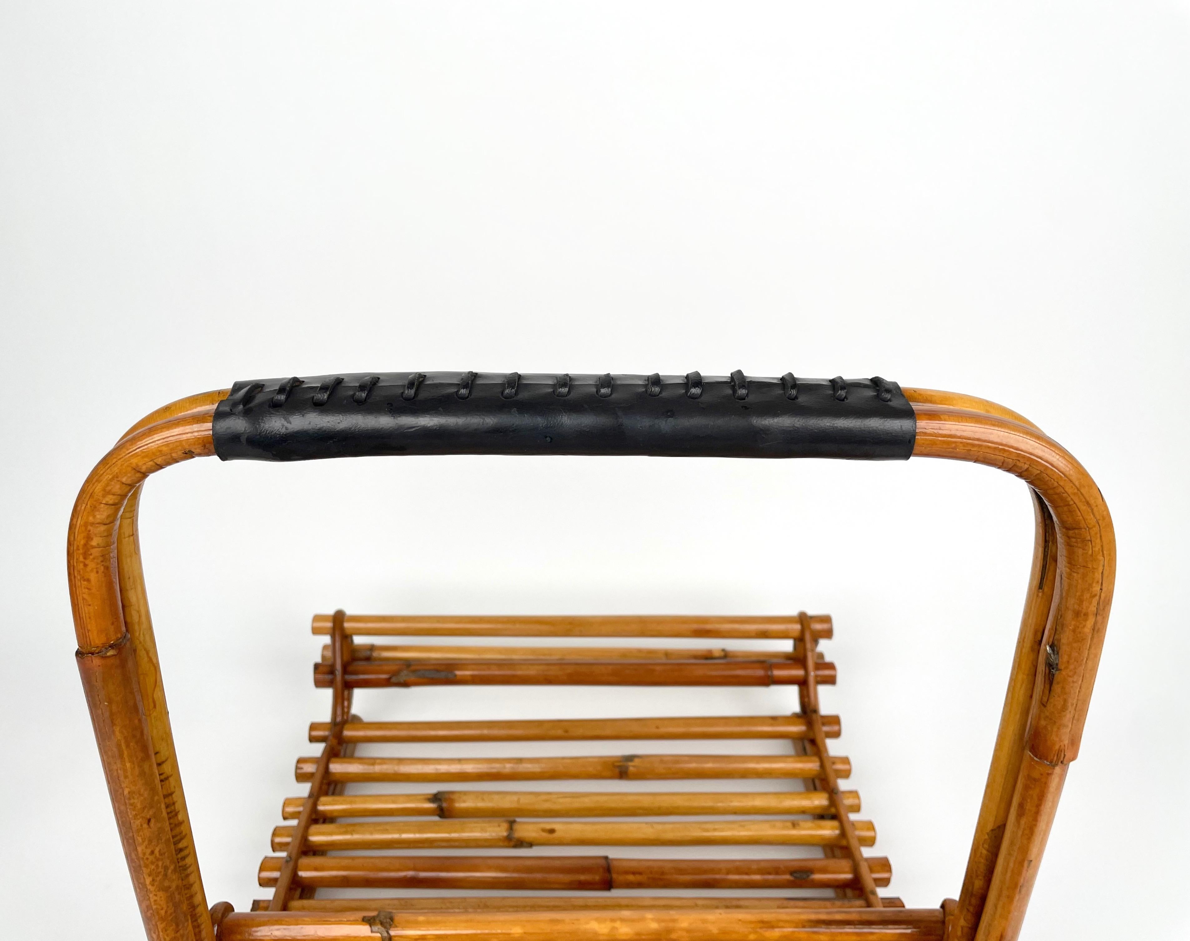 Midcentury Bamboo and Leather Magazine Rack, Italy, 1960s For Sale 6