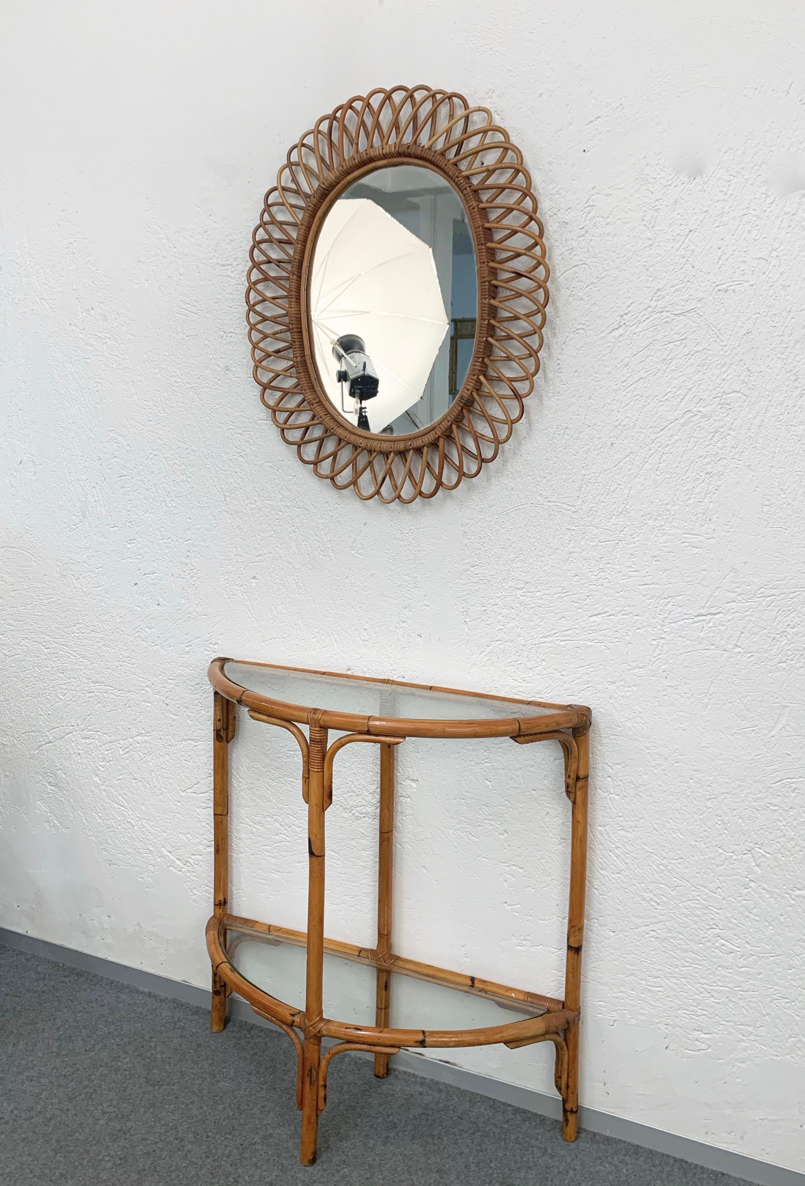 Midcentury Bamboo and Rattan Arched Console in the Style of Albini, 1970s 4