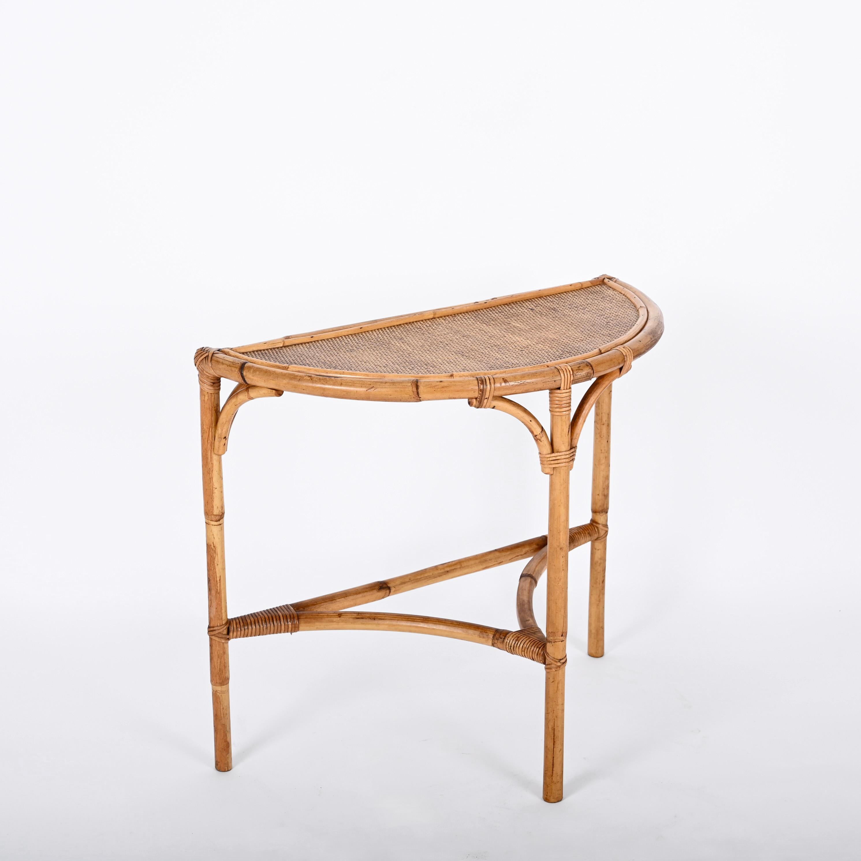 Midcentury Bamboo and Rattan Arched Console in the Style of Albini, 1970s 4