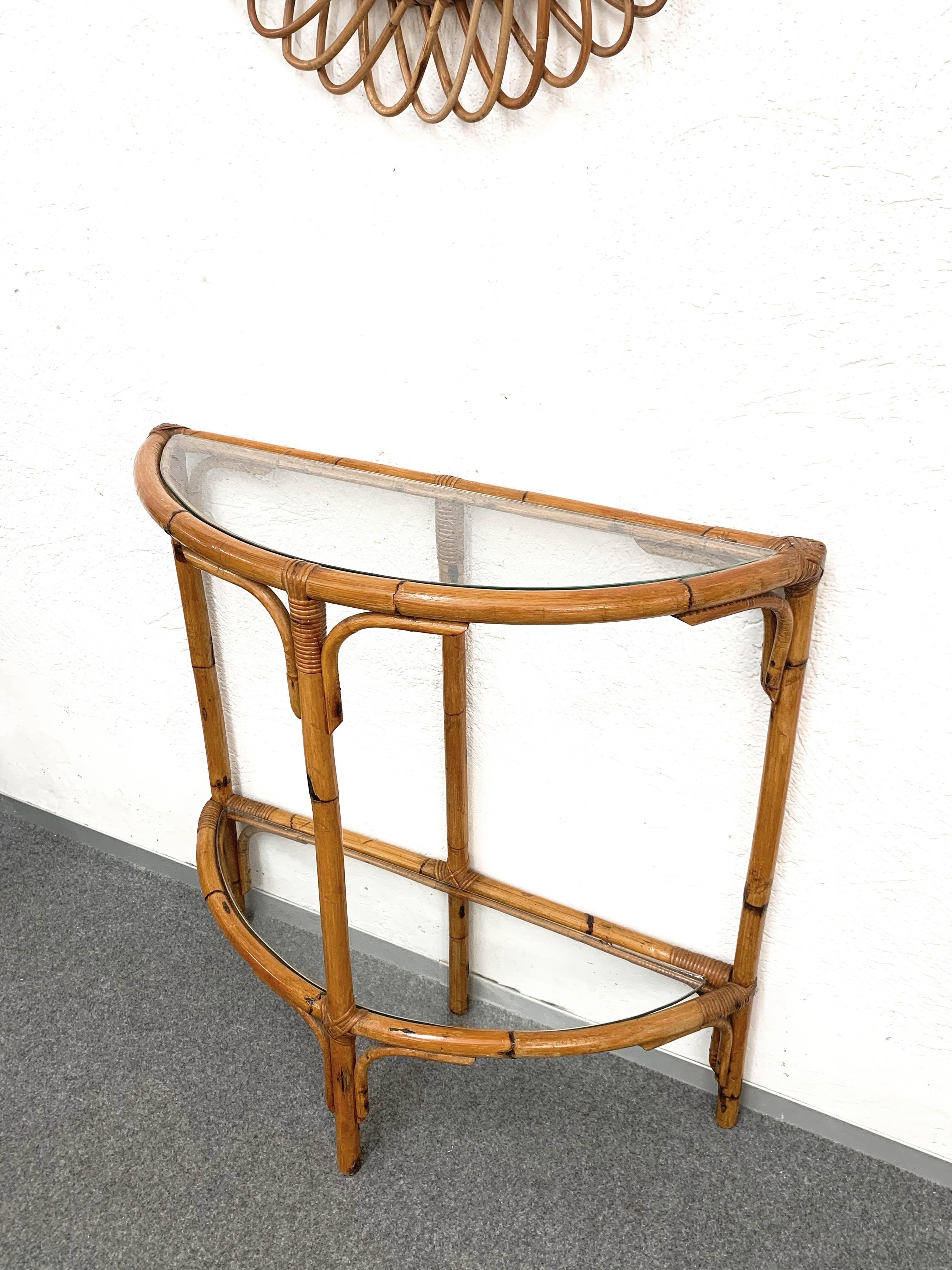 Midcentury Bamboo and Rattan Arched Console in the Style of Albini, 1970s 5