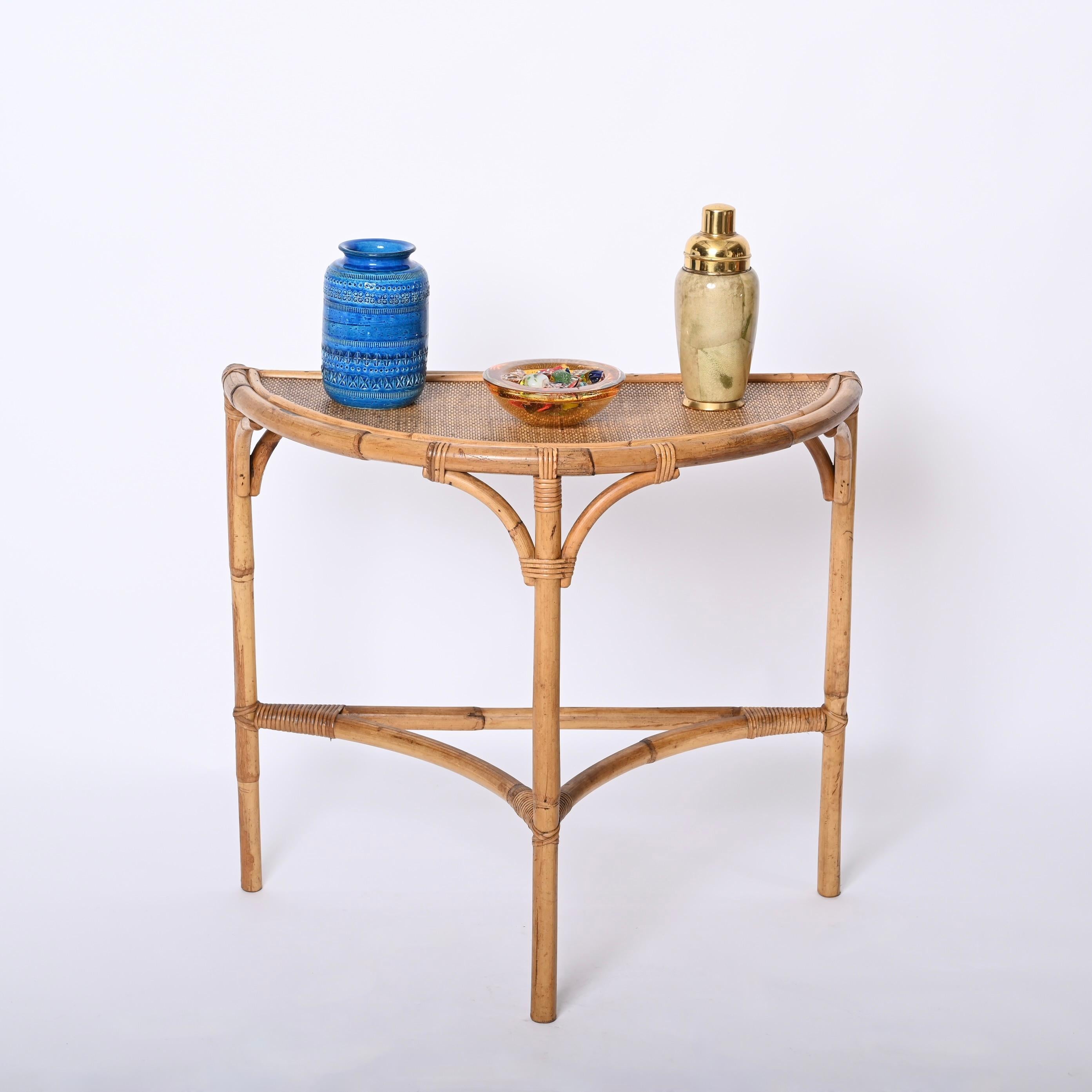 Midcentury Bamboo and Rattan Arched Console in the Style of Albini, 1970s 5
