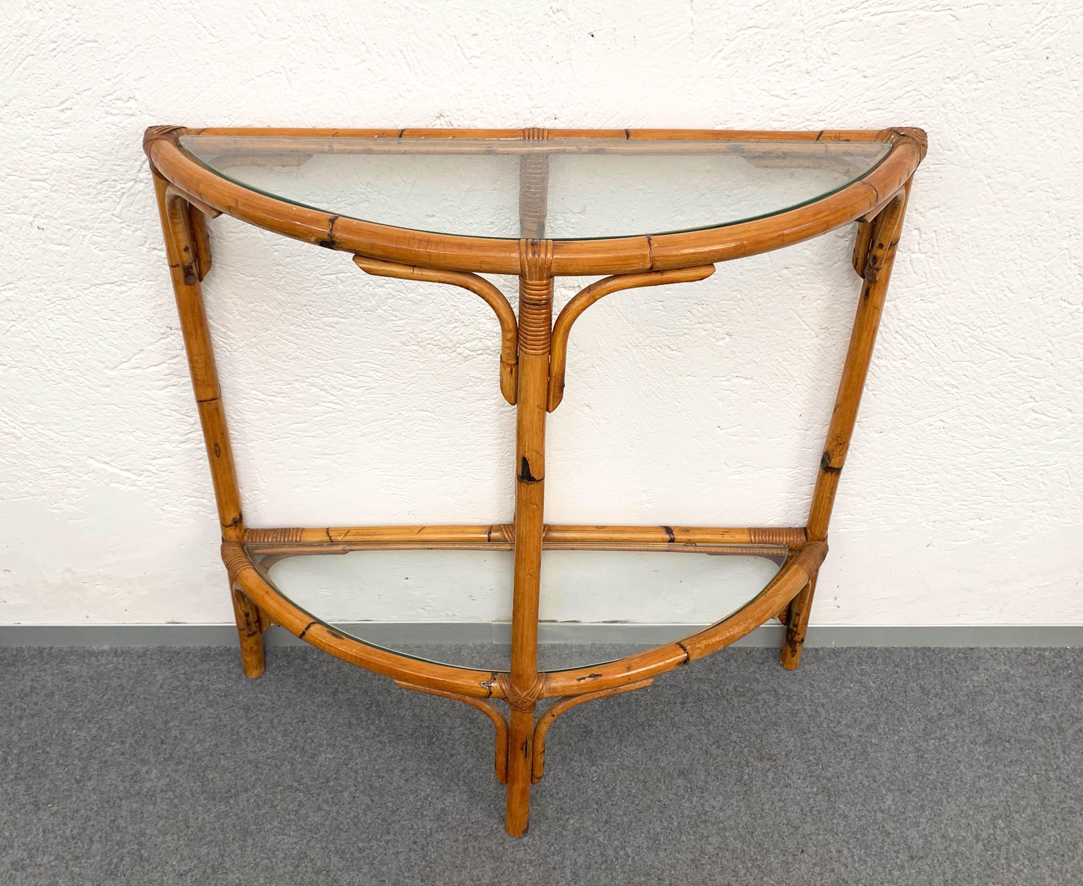 Midcentury Bamboo and Rattan Arched Console in the Style of Albini, 1970s 6