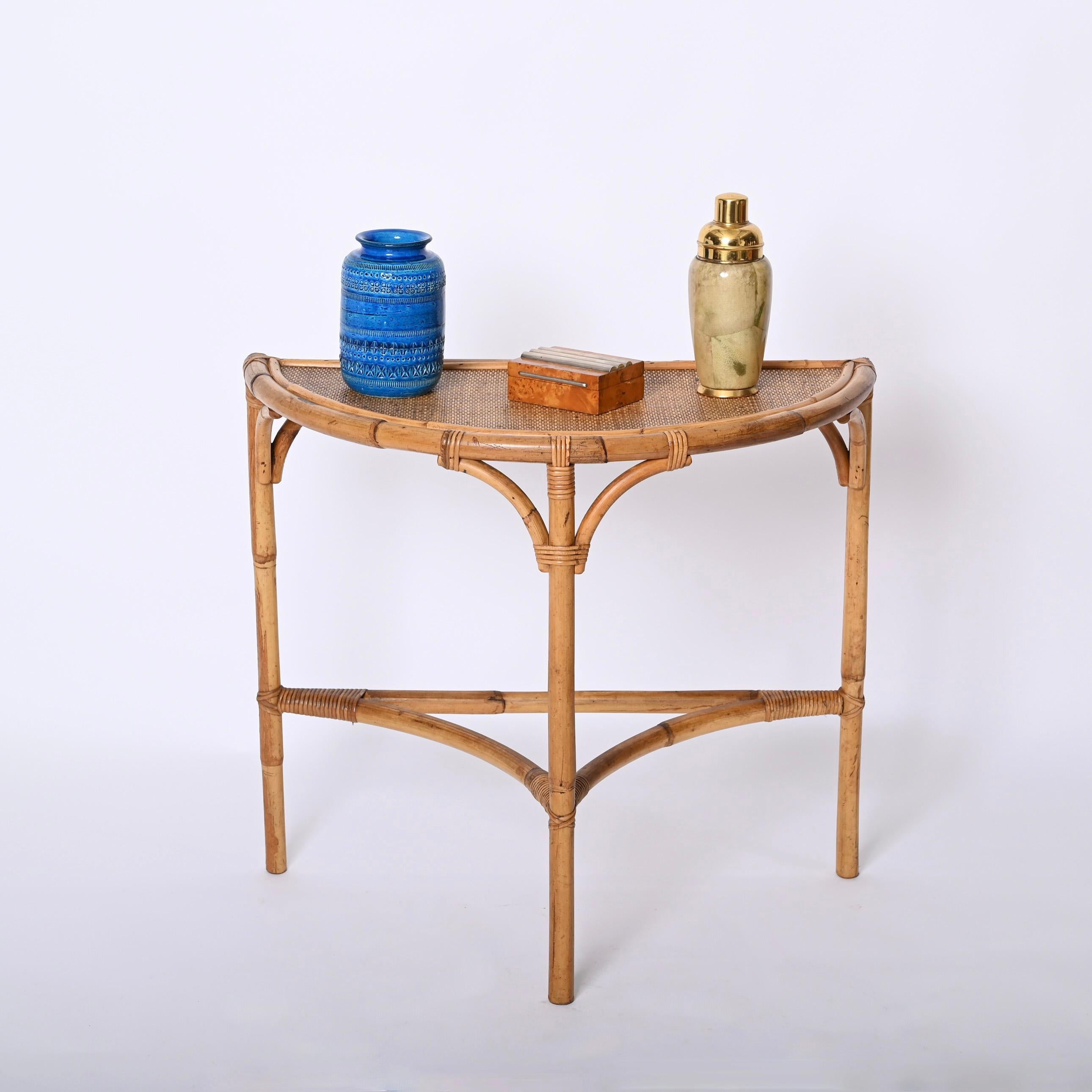 Midcentury Bamboo and Rattan Arched Console in the Style of Albini, 1970s 6