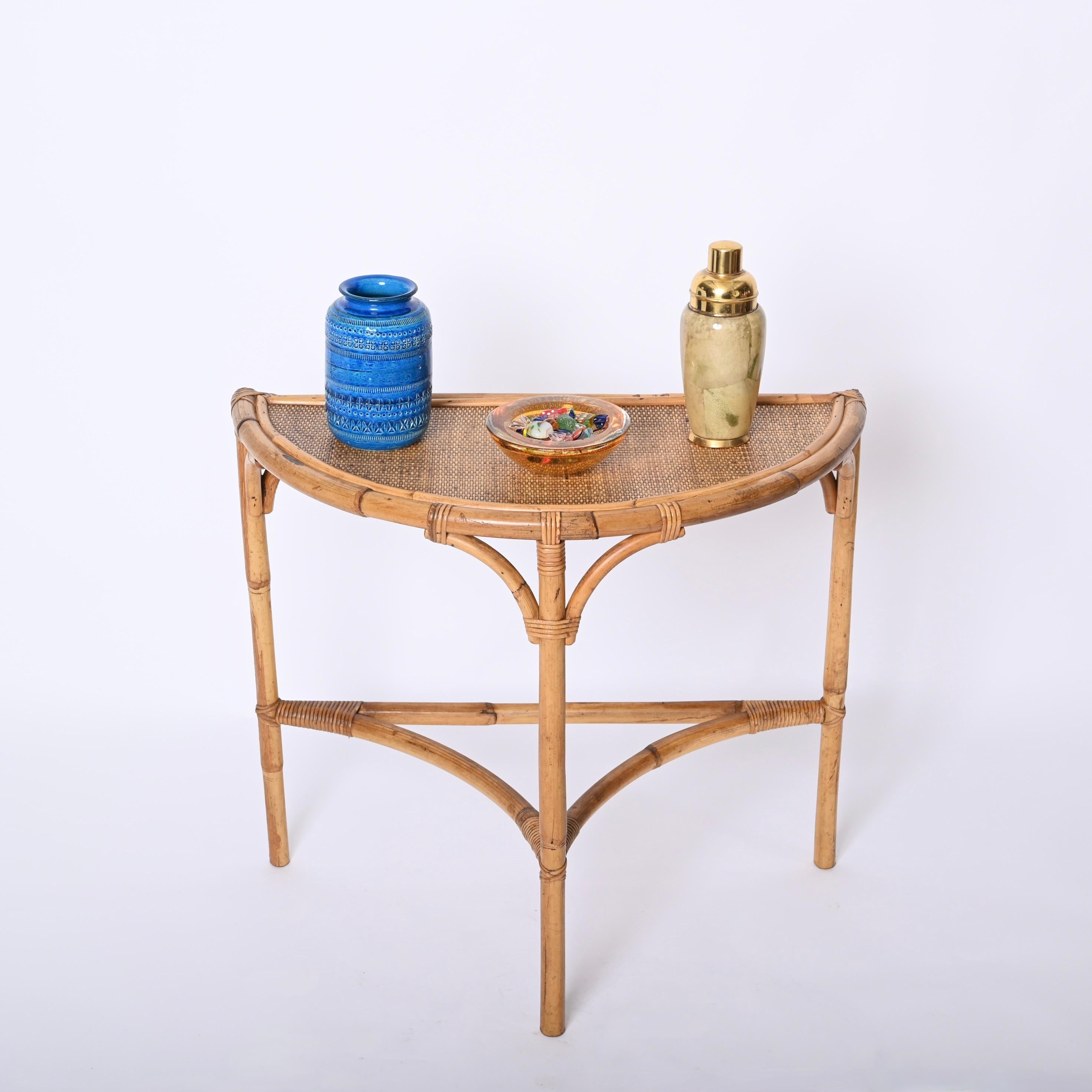 Midcentury Bamboo and Rattan Arched Console in the Style of Albini, 1970s 7