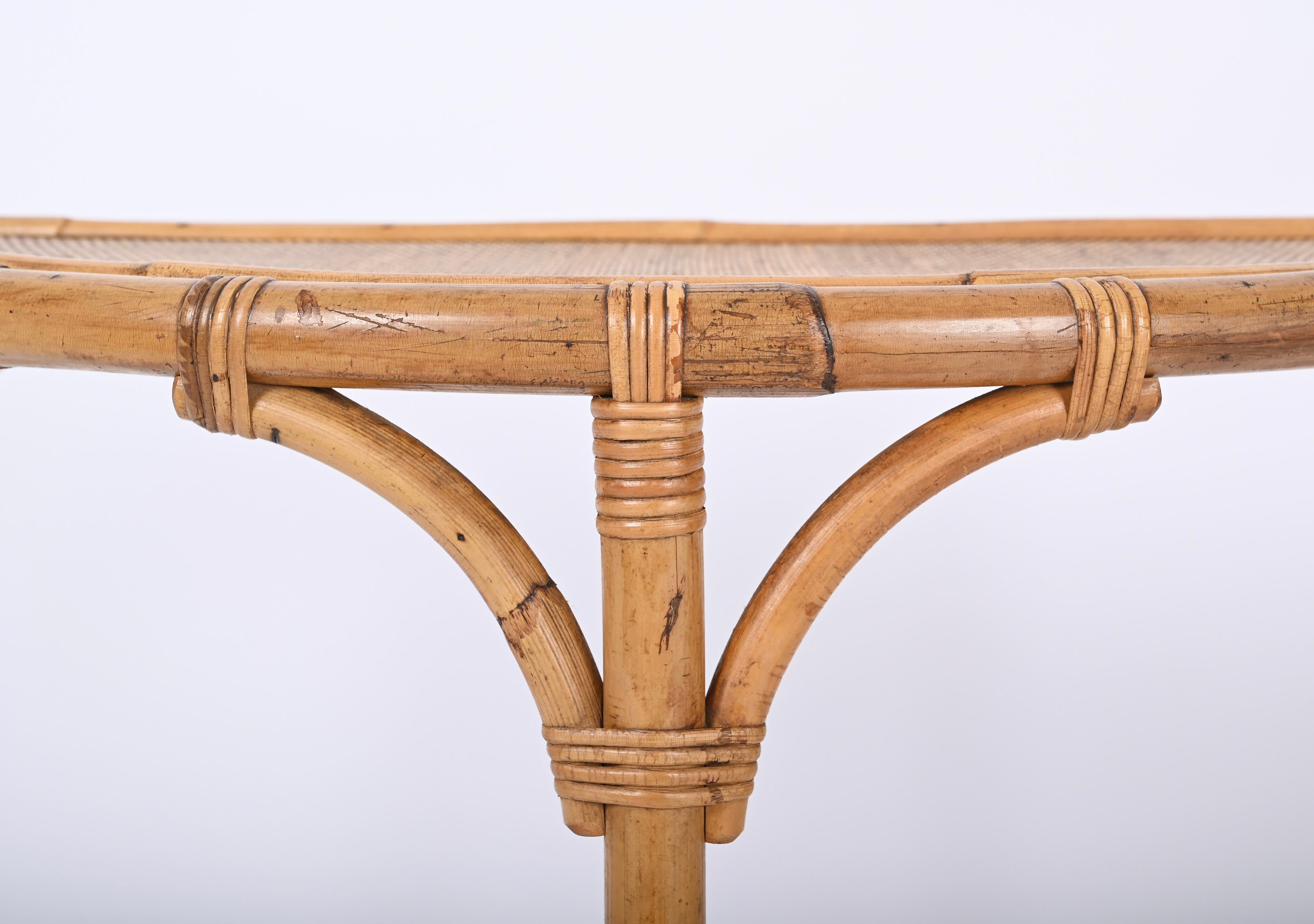 Midcentury Bamboo and Rattan Arched Console in the Style of Albini, 1970s 8