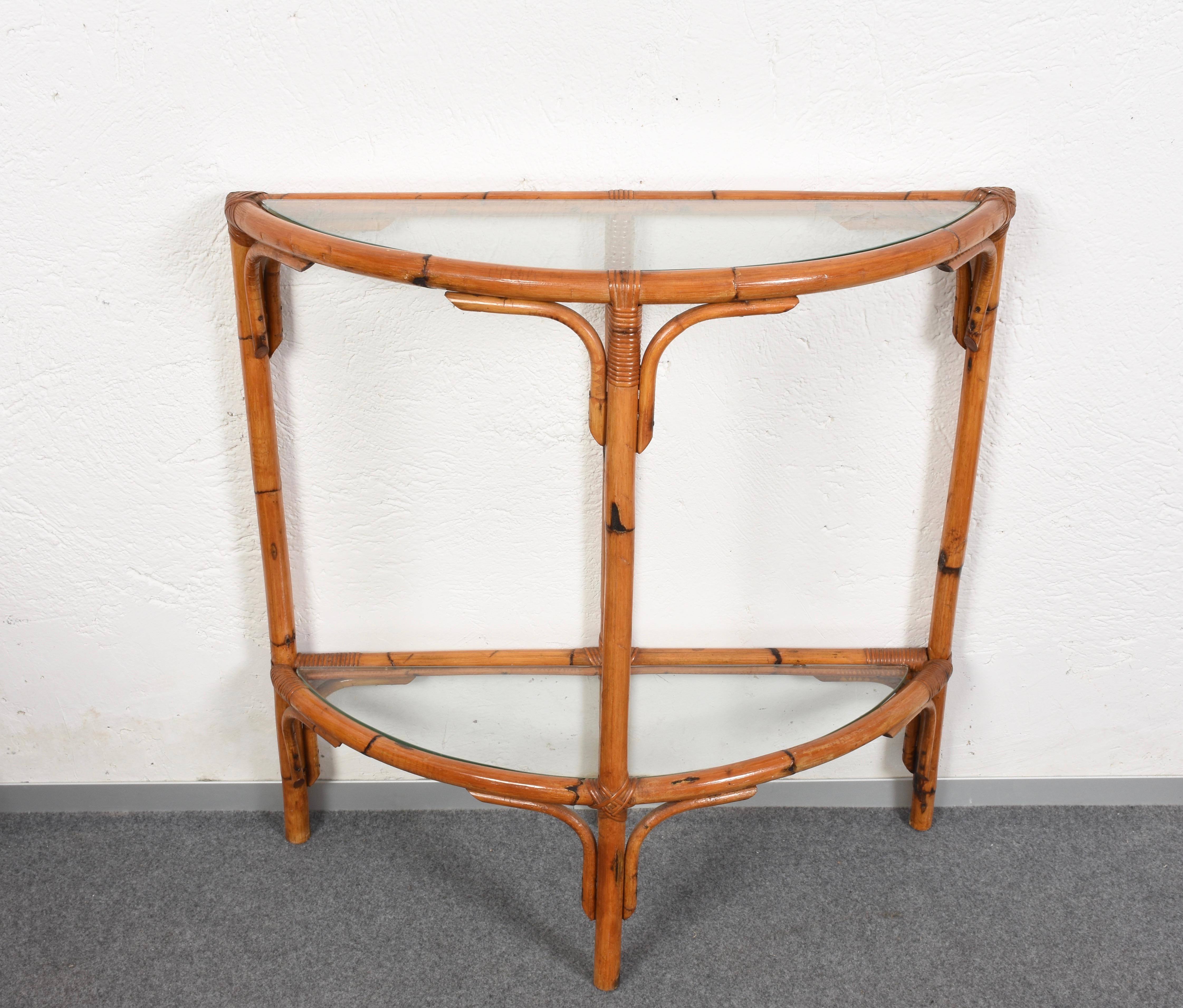 Mid-Century Modern Midcentury Bamboo and Rattan Arched Console in the Style of Albini, 1970s