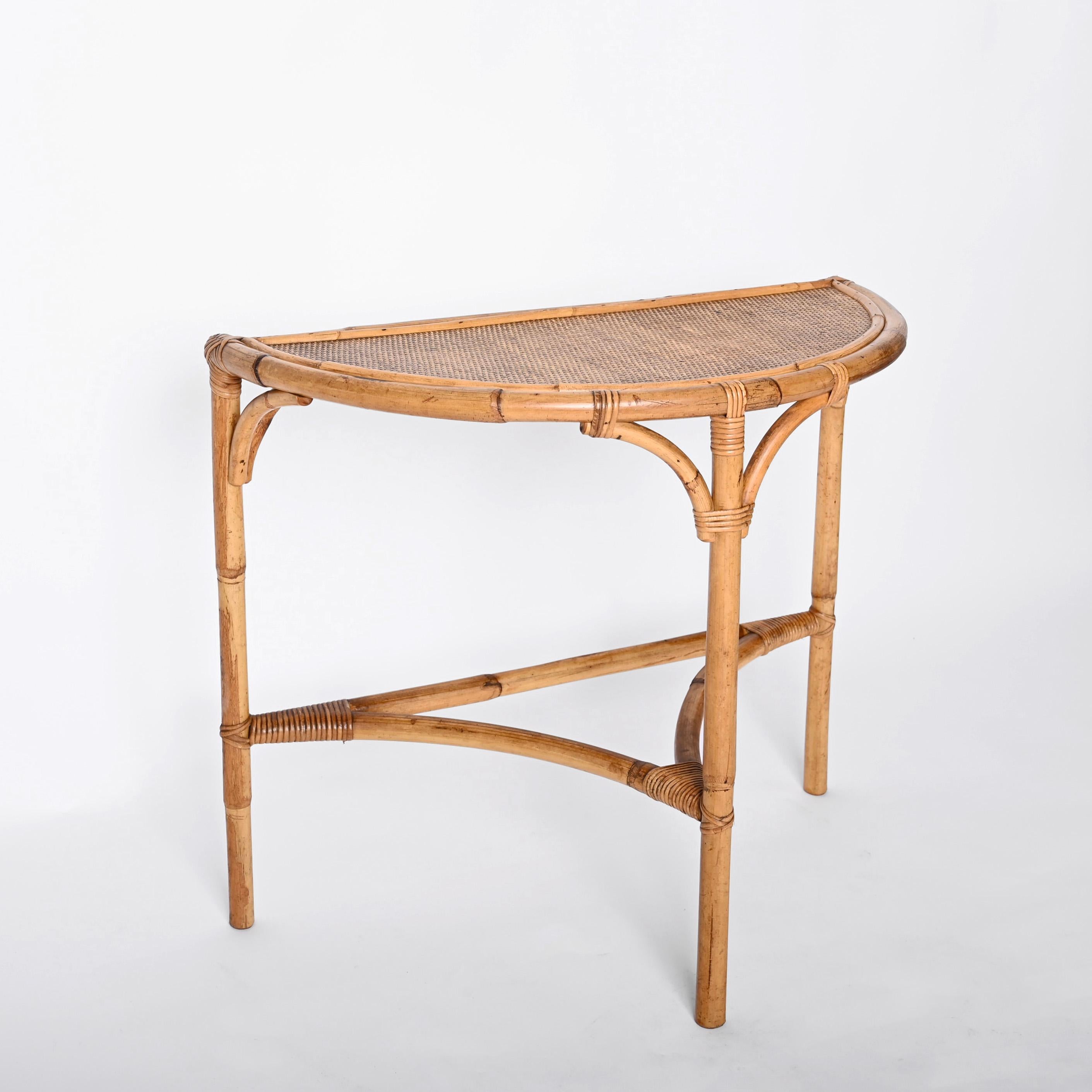 Mid-Century Modern Midcentury Bamboo and Rattan Arched Console in the Style of Albini, 1970s