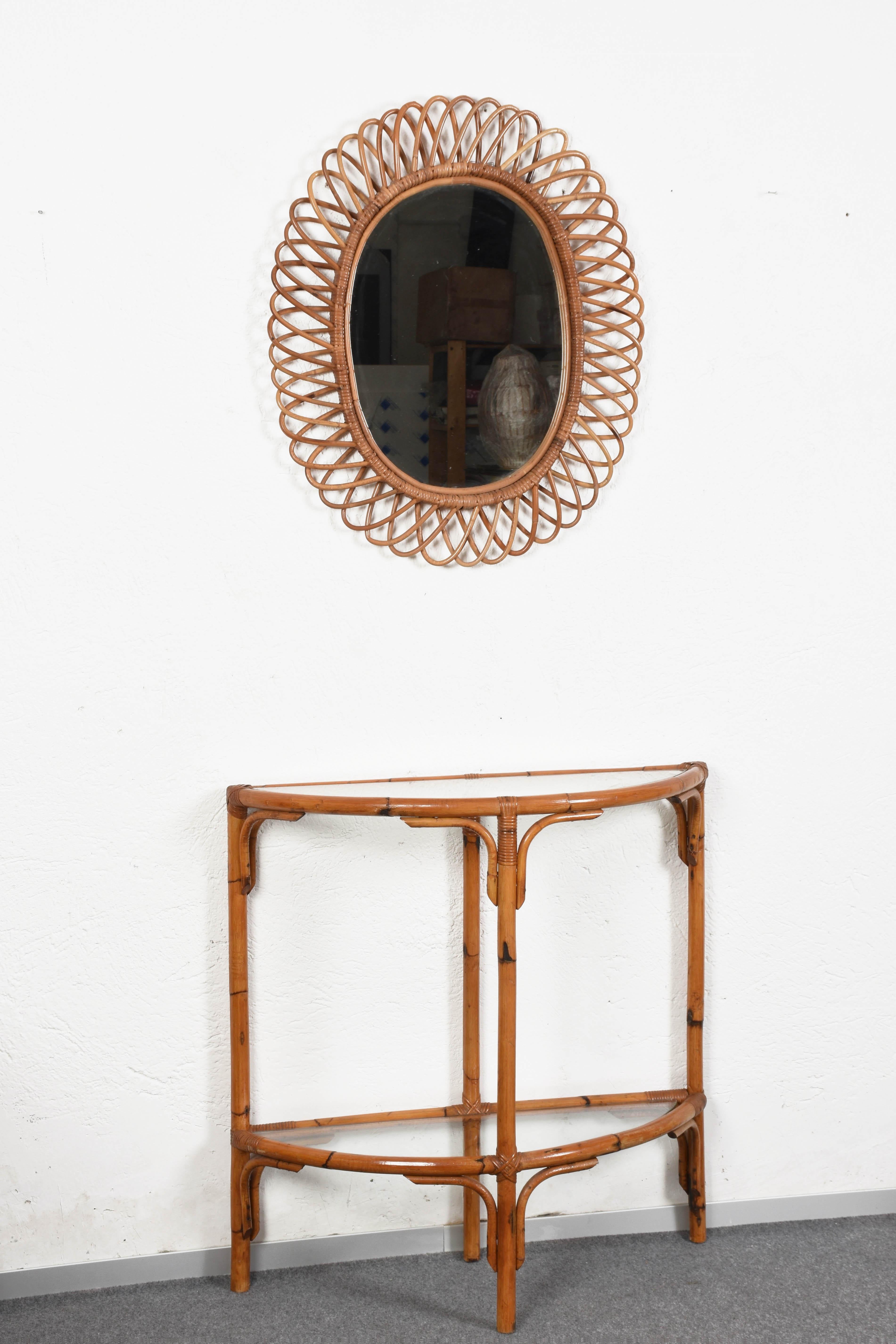 Midcentury Bamboo and Rattan Arched Console in the Style of Albini, 1970s In Good Condition In Roma, IT