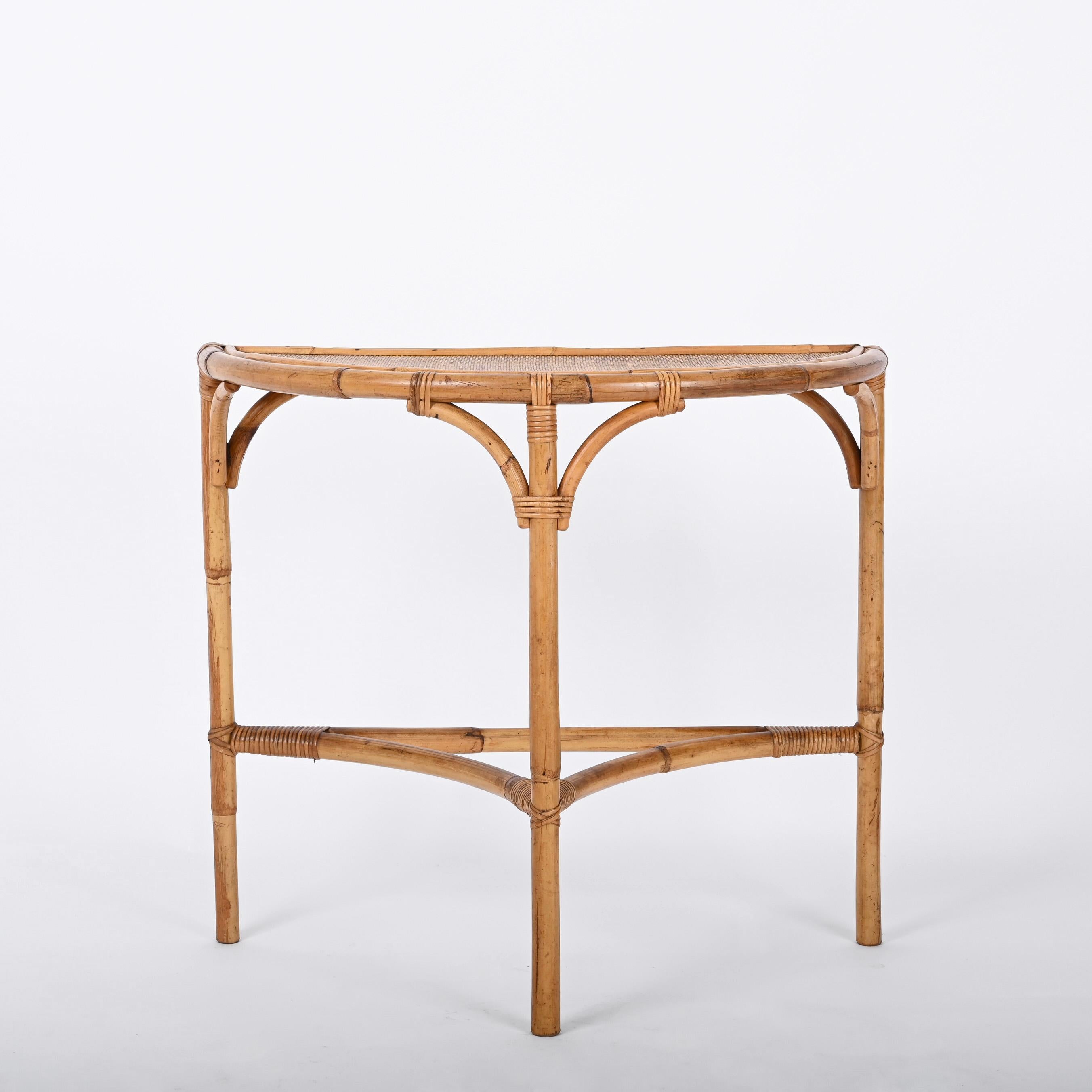 Midcentury Bamboo and Rattan Arched Console in the Style of Albini, 1970s In Good Condition In Roma, IT