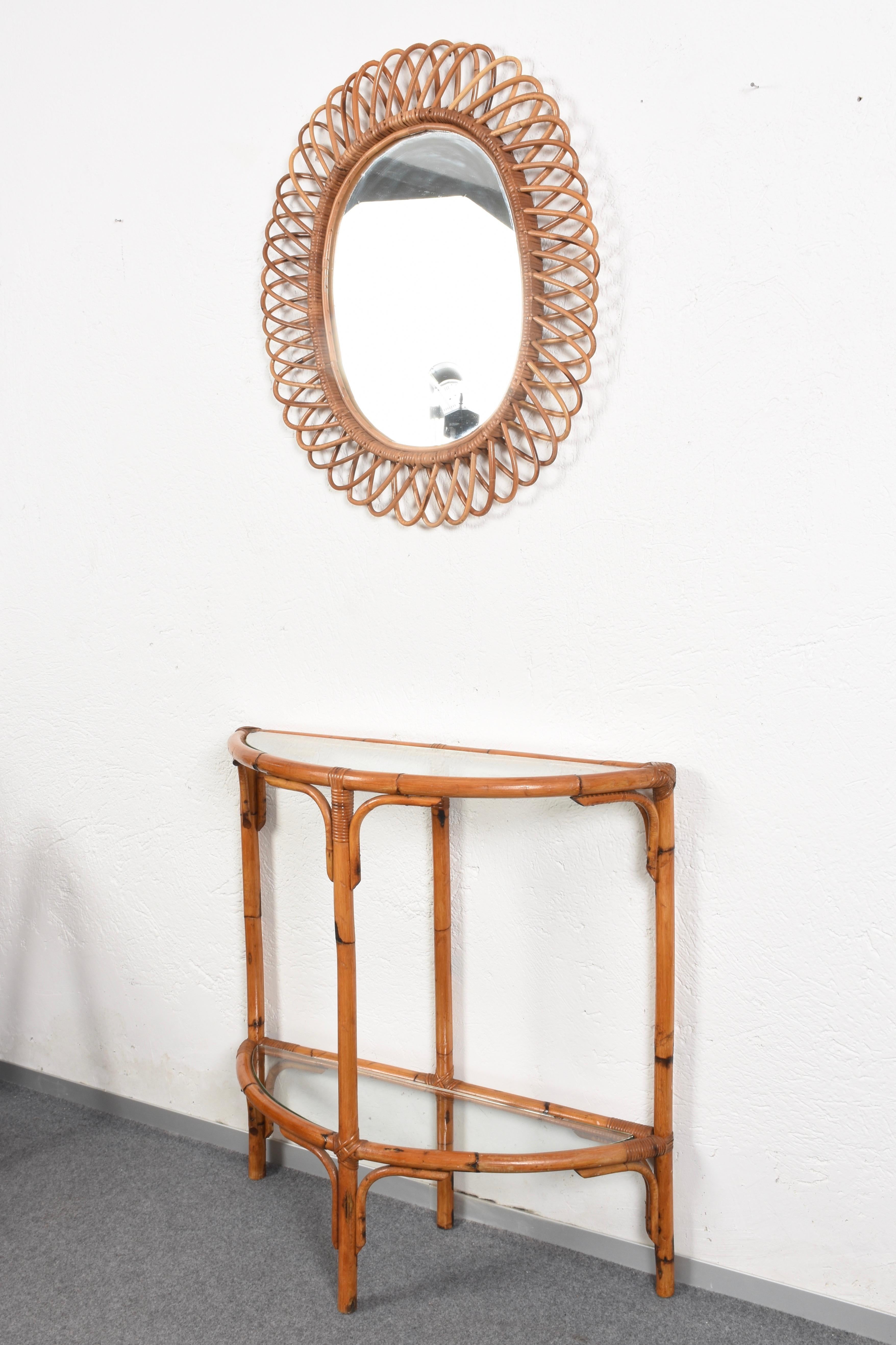 20th Century Midcentury Bamboo and Rattan Arched Console in the Style of Albini, 1970s