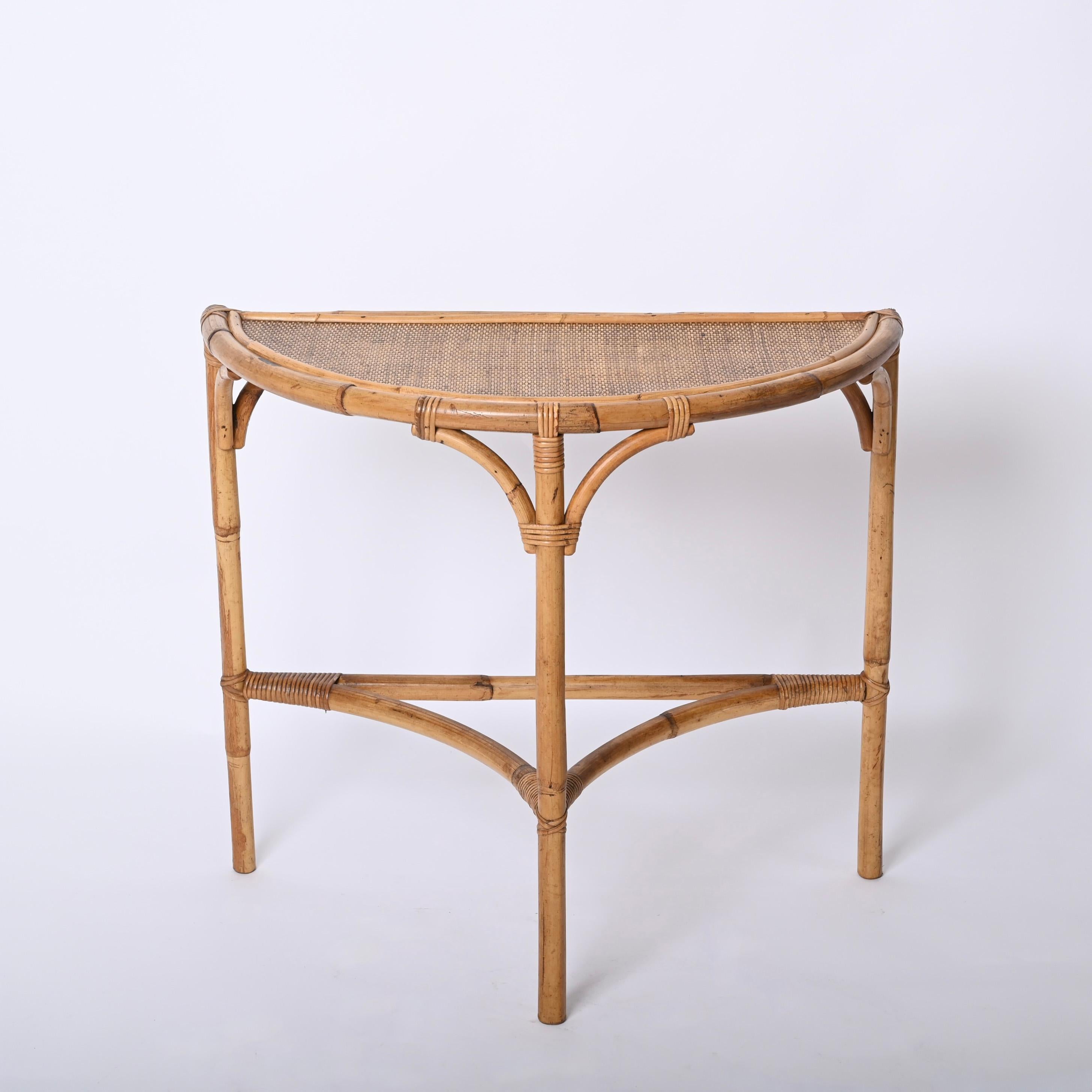 20th Century Midcentury Bamboo and Rattan Arched Console in the Style of Albini, 1970s