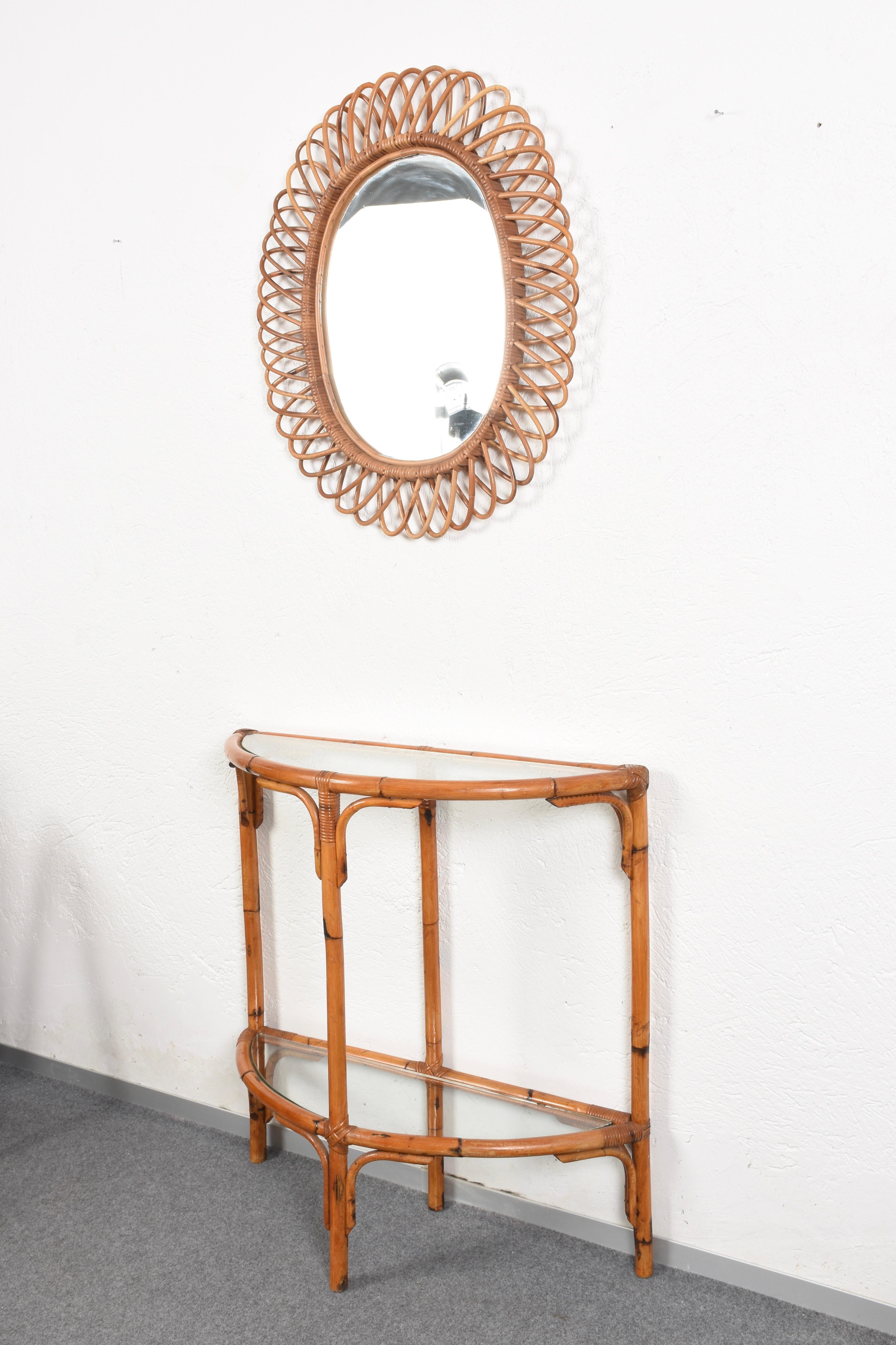 Midcentury Bamboo and Rattan Arched Console in the Style of Albini, 1970s 1