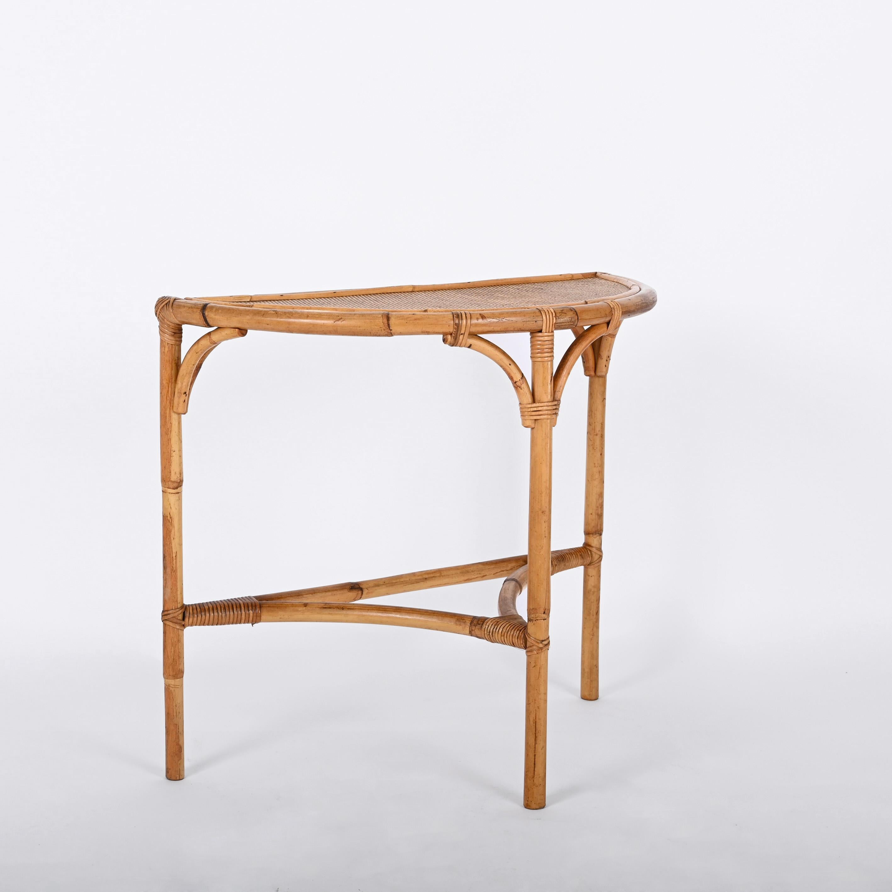 Midcentury Bamboo and Rattan Arched Console in the Style of Albini, 1970s 1