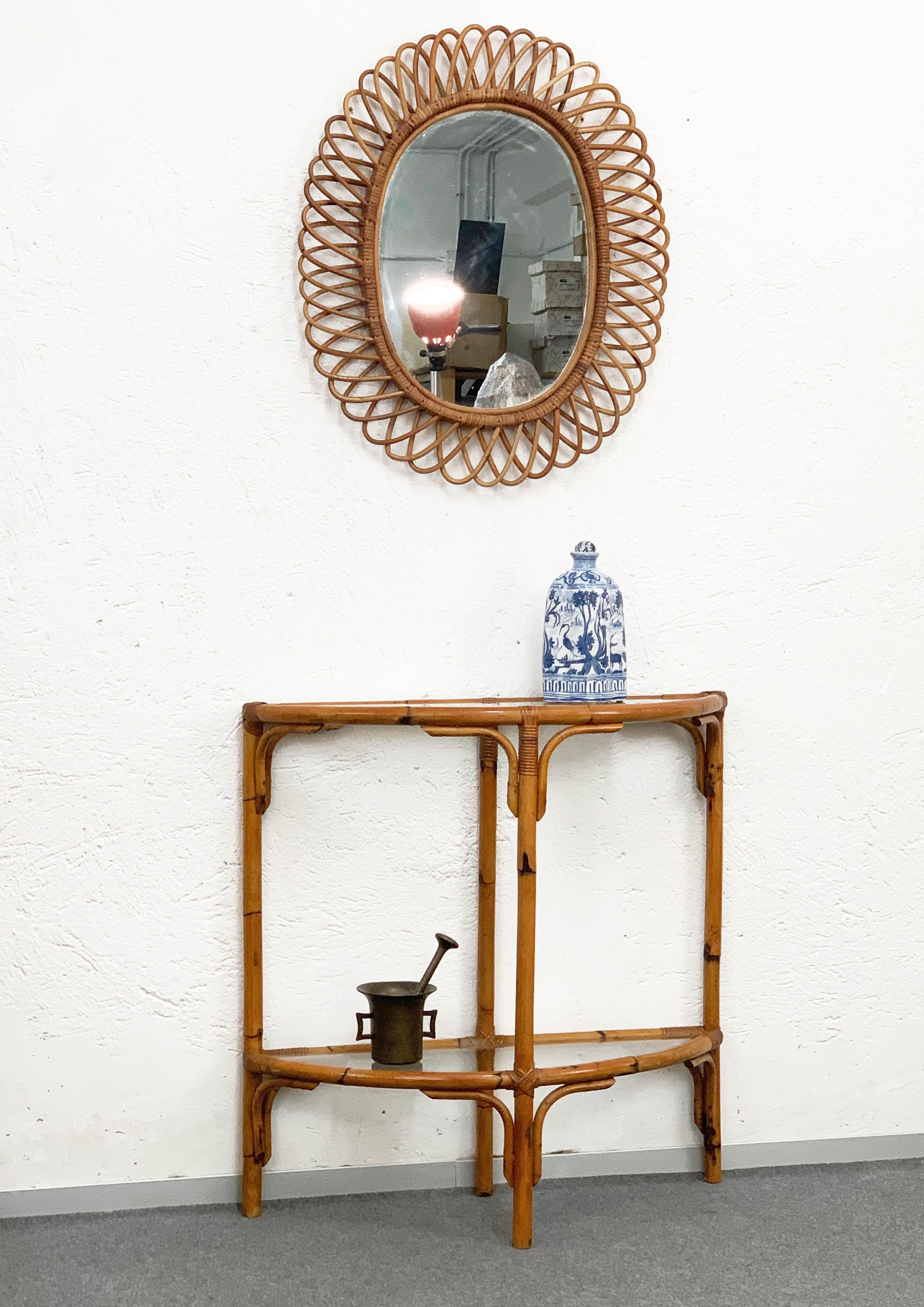 Midcentury Bamboo and Rattan Arched Console in the Style of Albini, 1970s 2
