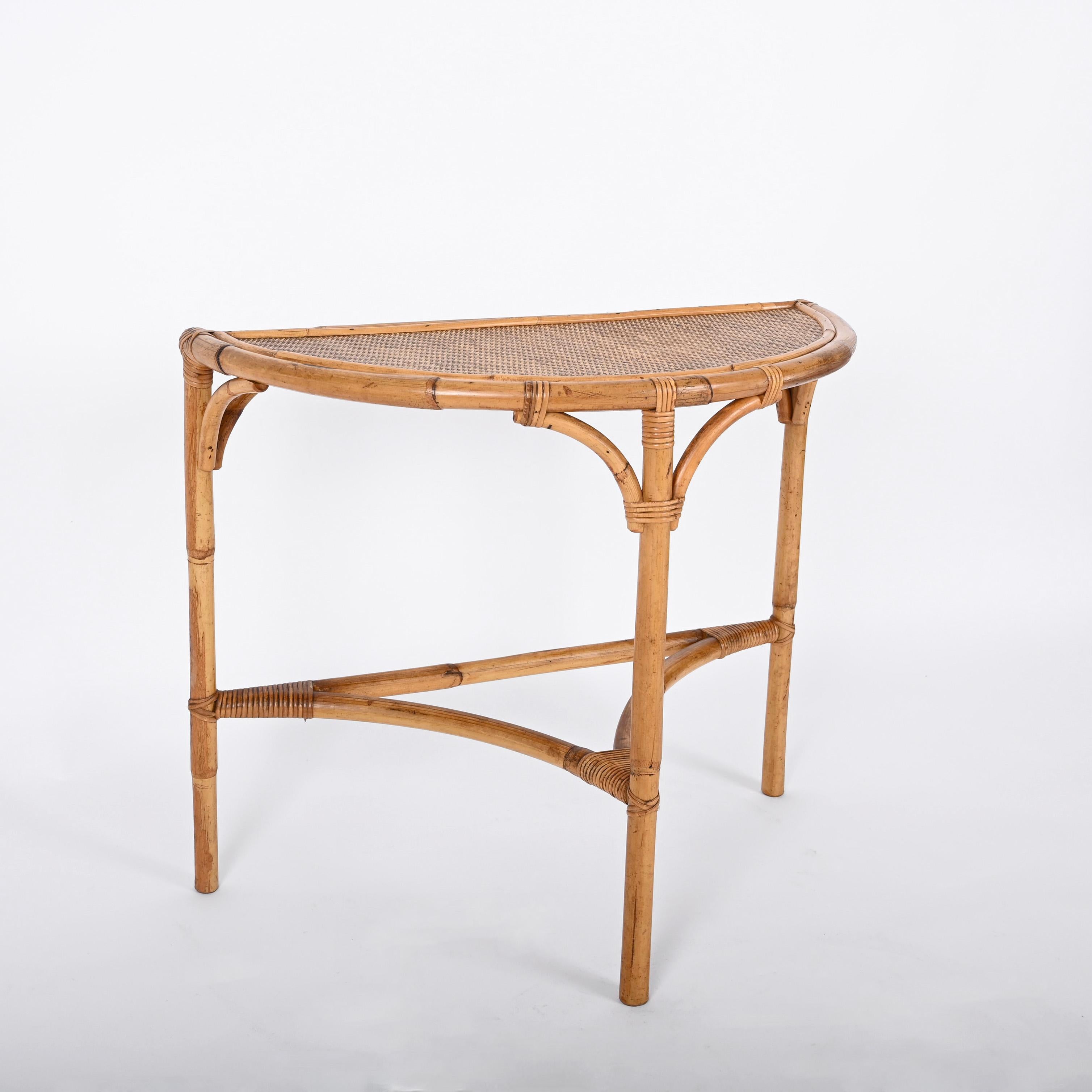 Midcentury Bamboo and Rattan Arched Console in the Style of Albini, 1970s 2