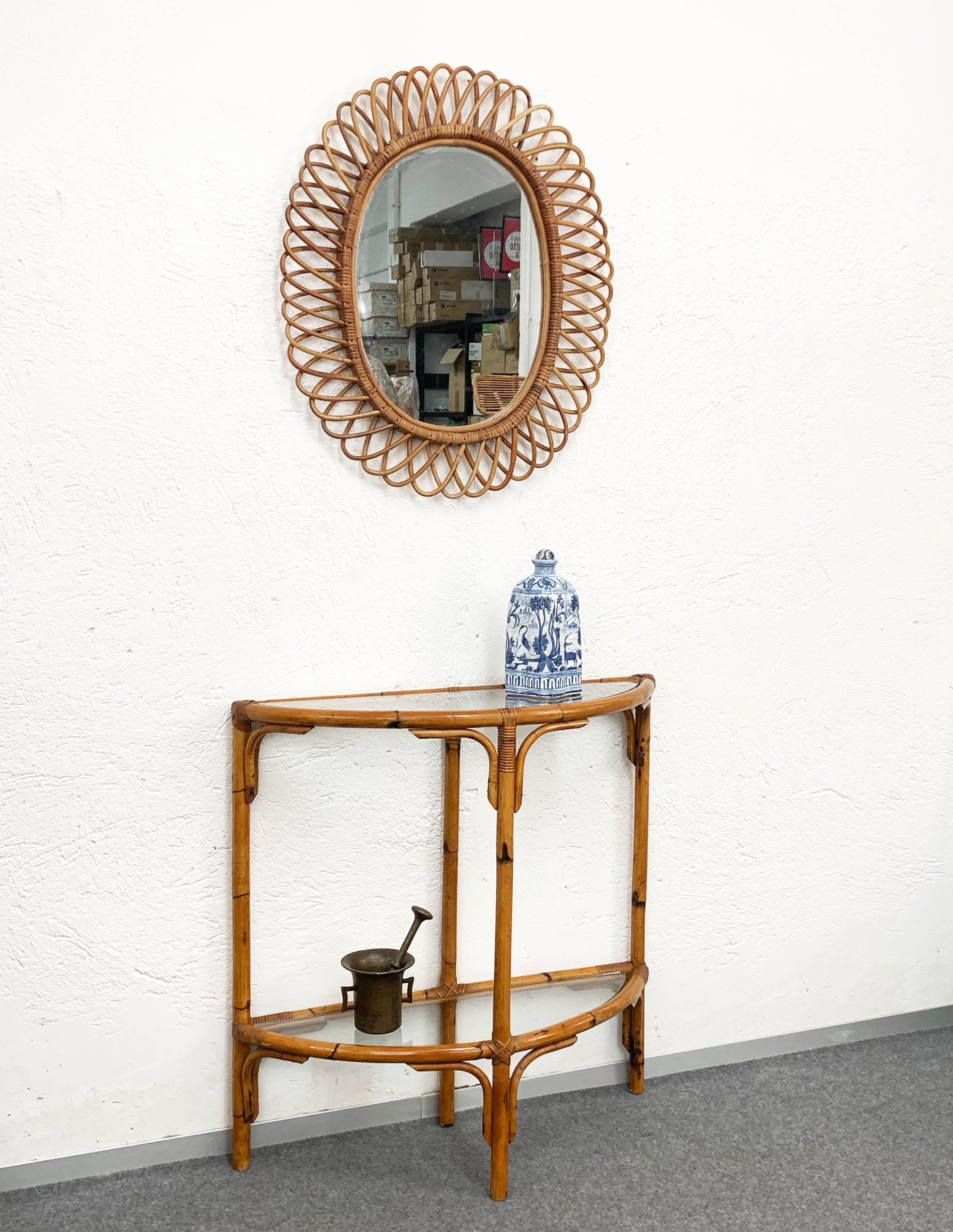 Midcentury Bamboo and Rattan Arched Console in the Style of Albini, 1970s 3