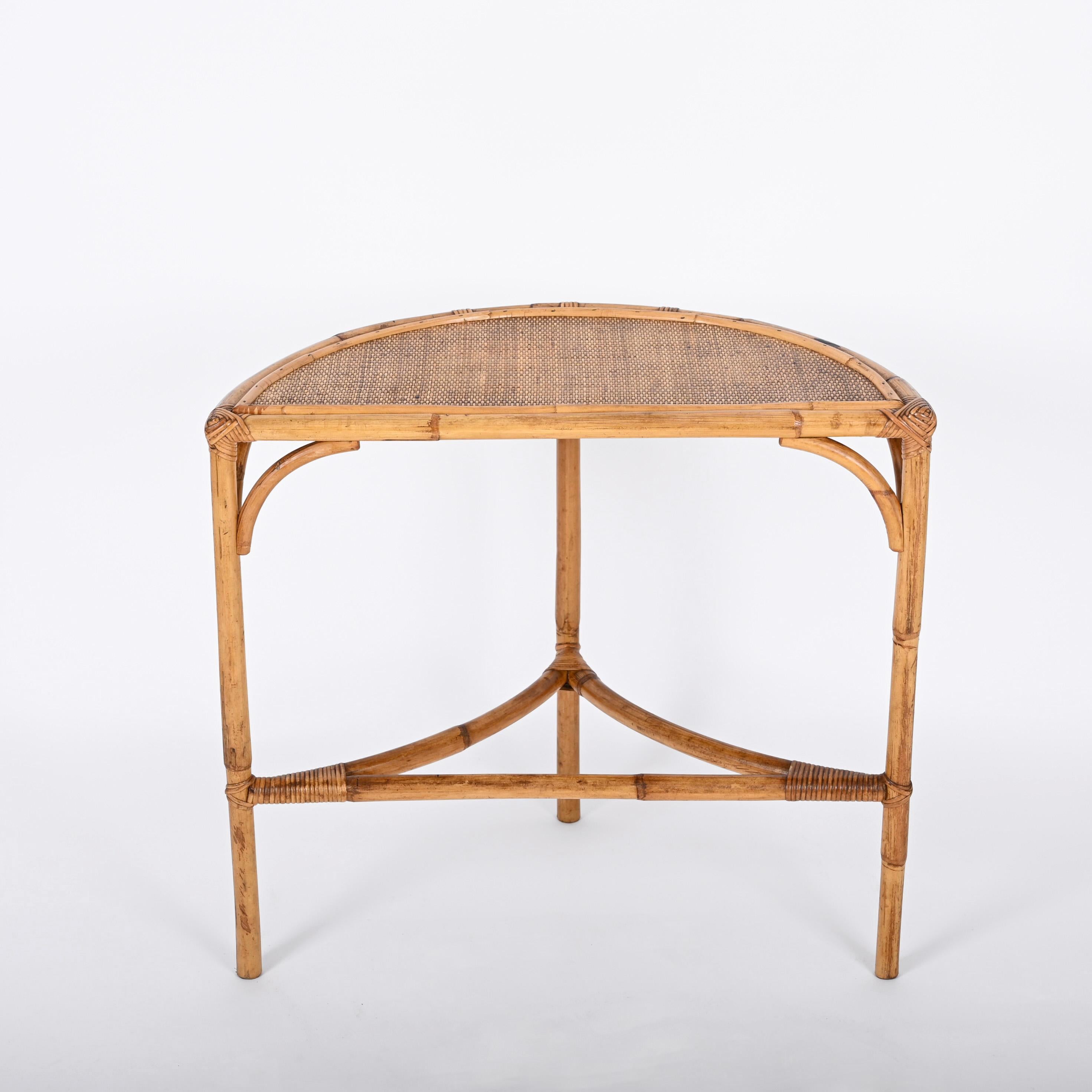 Midcentury Bamboo and Rattan Arched Console in the Style of Albini, 1970s 3