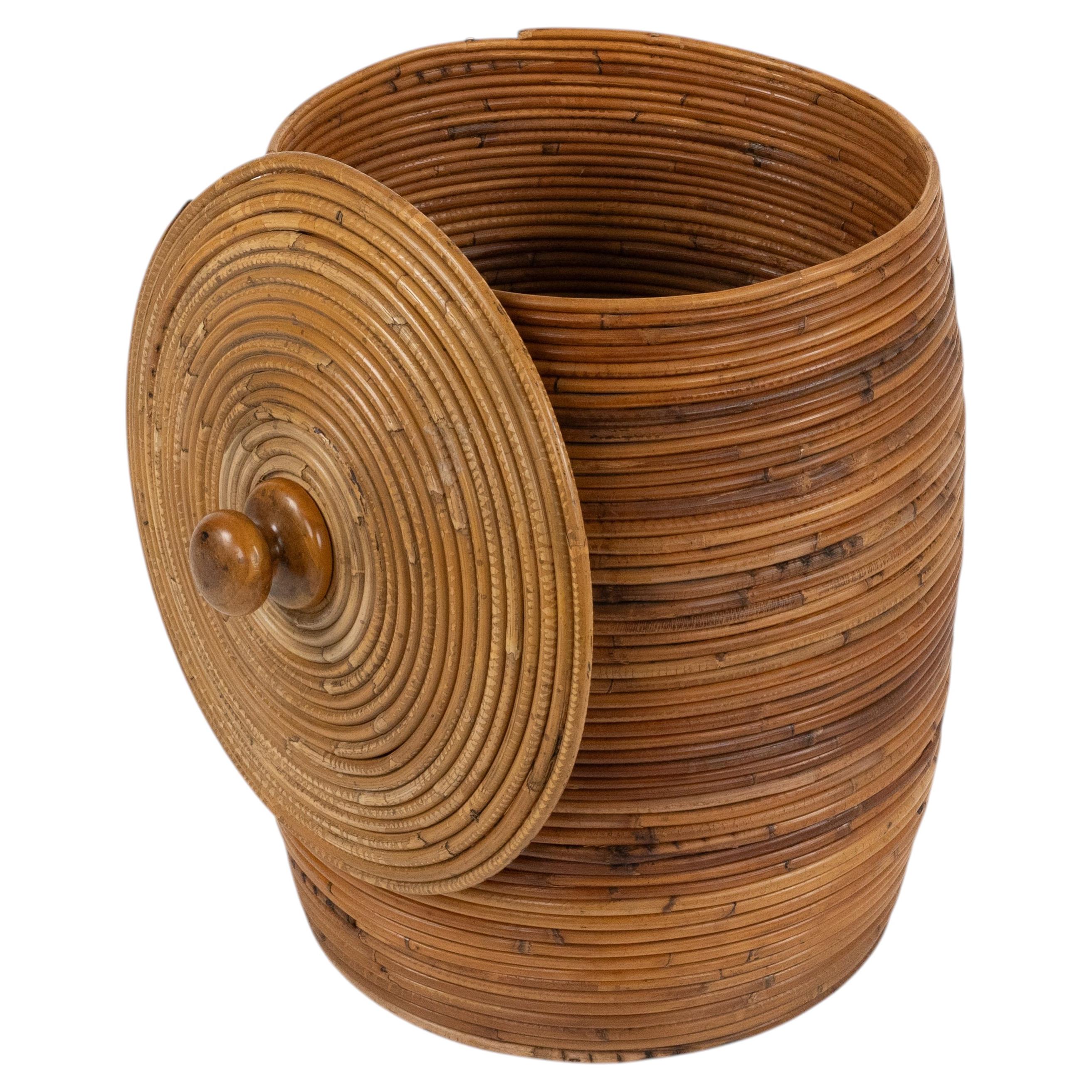 Midcentury Bamboo and Rattan Basket Vivai Del Sud Style, Italy 1970s