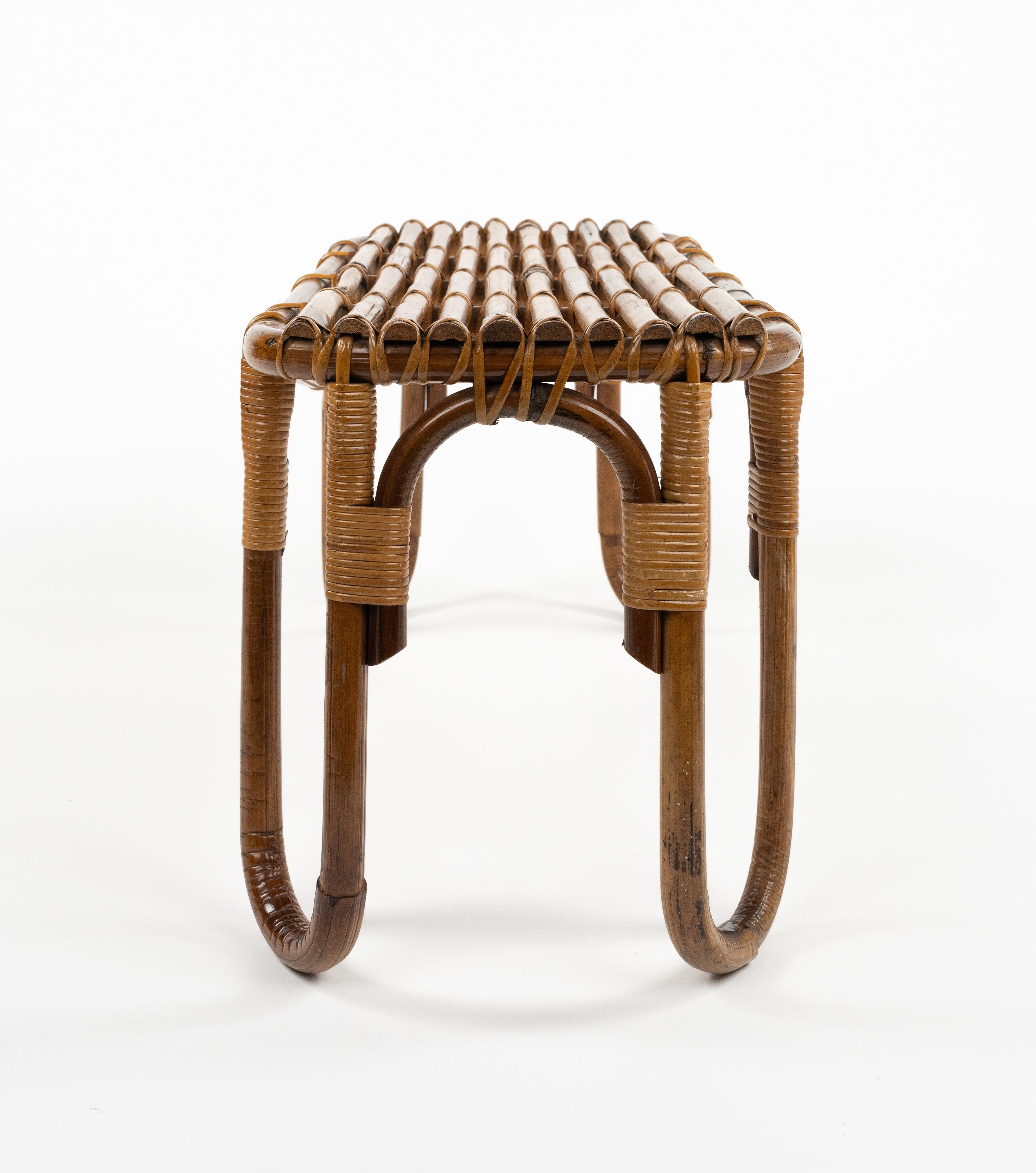 Midcentury Bamboo and Rattan Bench or Side Table Tito Agnoli Style, Italy 1970s 7