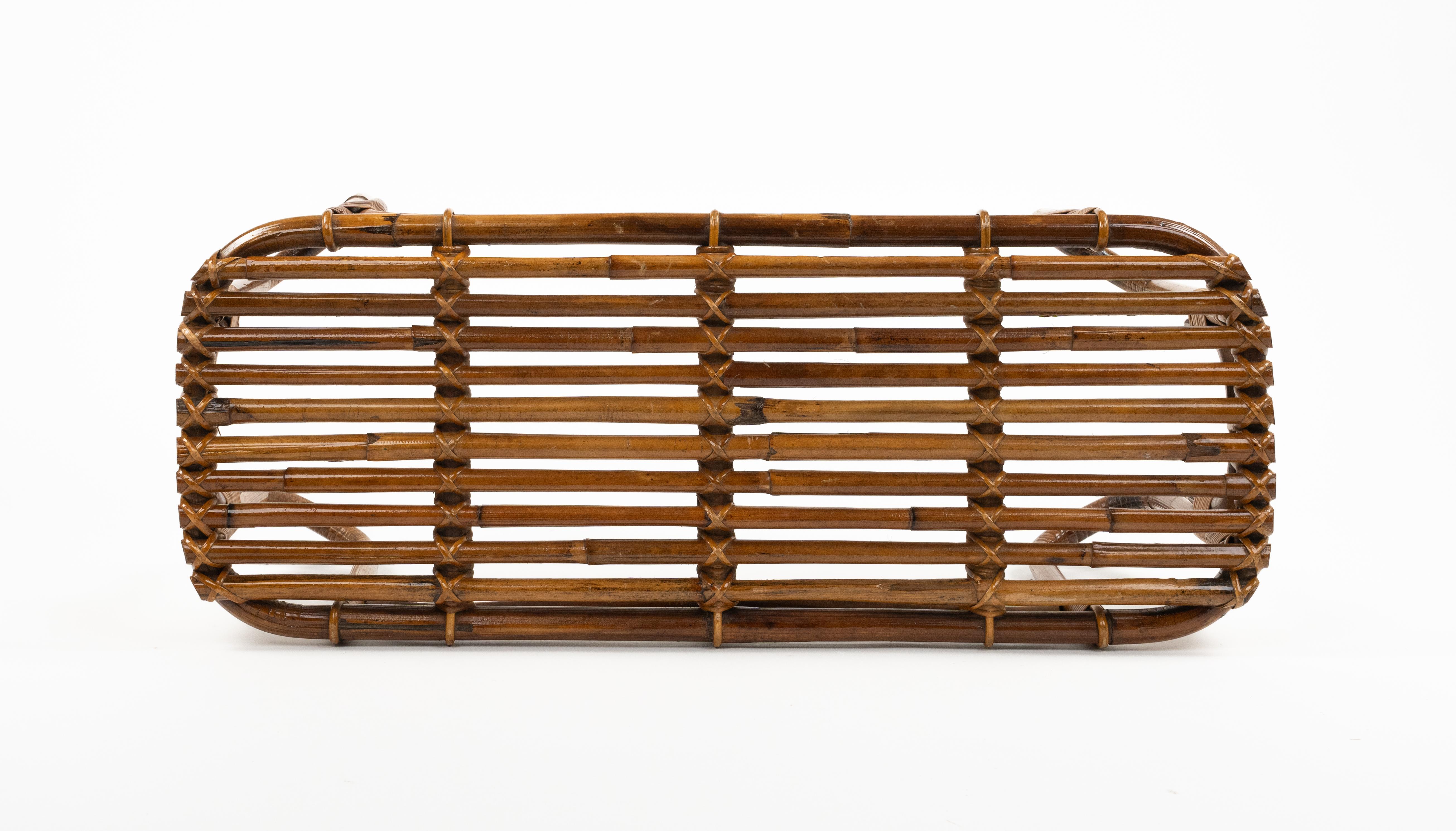 Midcentury Bamboo and Rattan Bench or Side Table Tito Agnoli Style, Italy 1970s 10