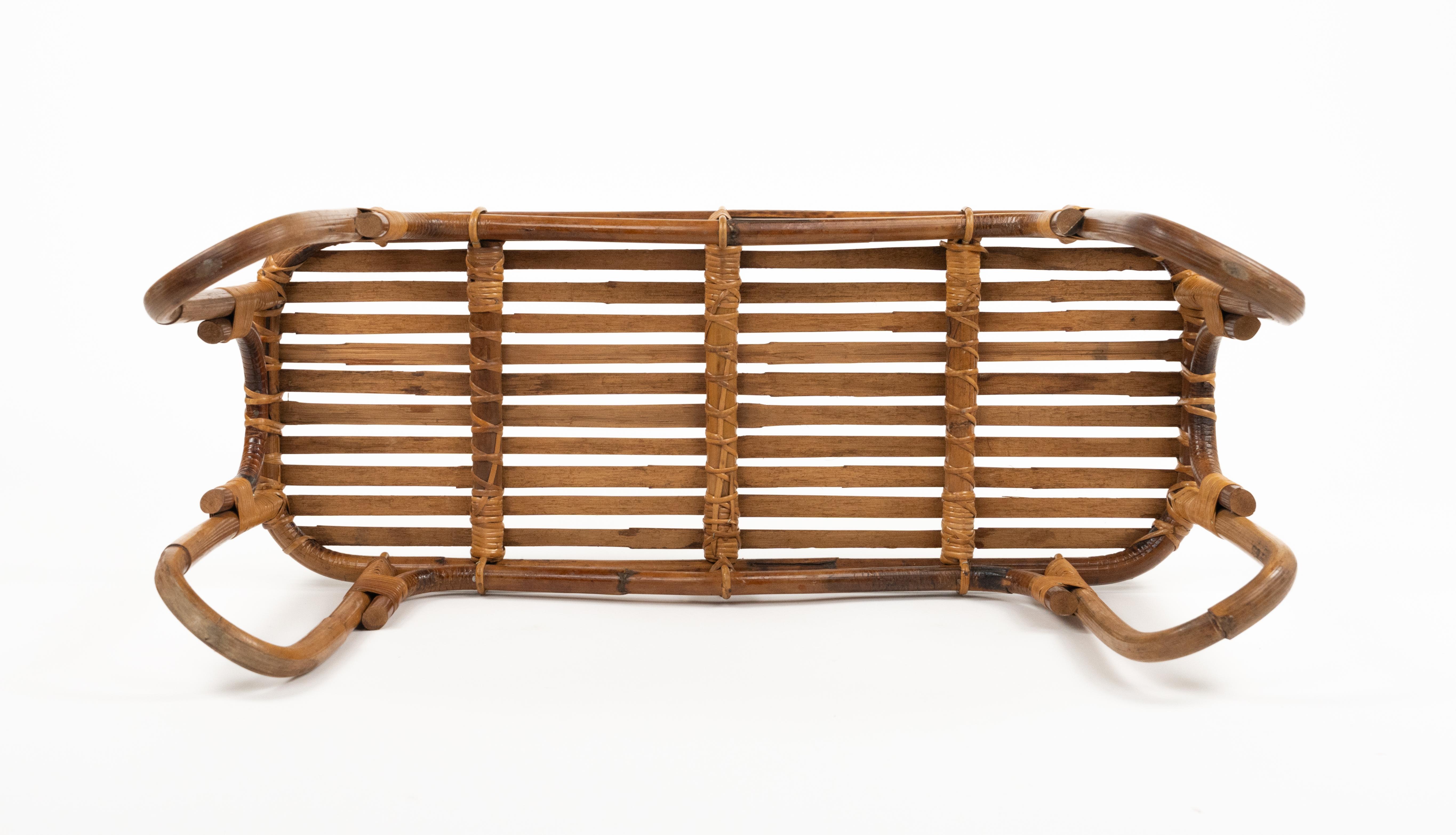 Midcentury Bamboo and Rattan Bench or Side Table Tito Agnoli Style, Italy 1970s 11