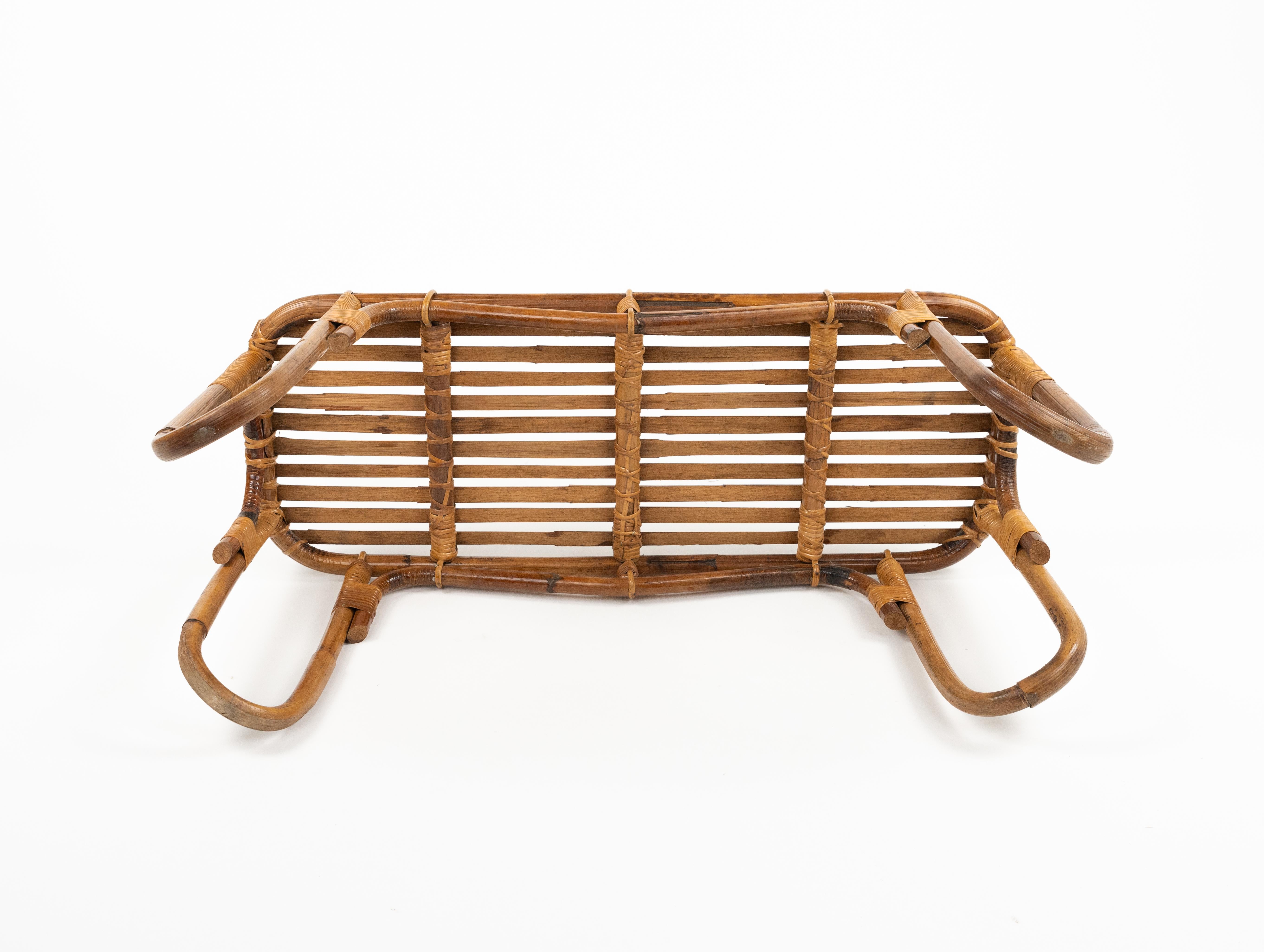 Midcentury Bamboo and Rattan Bench or Side Table Tito Agnoli Style, Italy 1970s 12