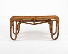Midcentury Bamboo and Rattan Bench or Side Table Tito Agnoli Style, Italy 1970s