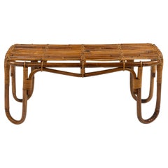 Midcentury Bamboo and Rattan Bench or Side Table Tito Agnoli Style, Italy 1970s