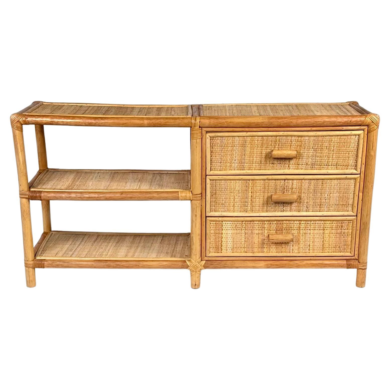 Midcentury Bamboo and Rattan Cabinet Sideboard whit Drawers, Italy 1970s For Sale