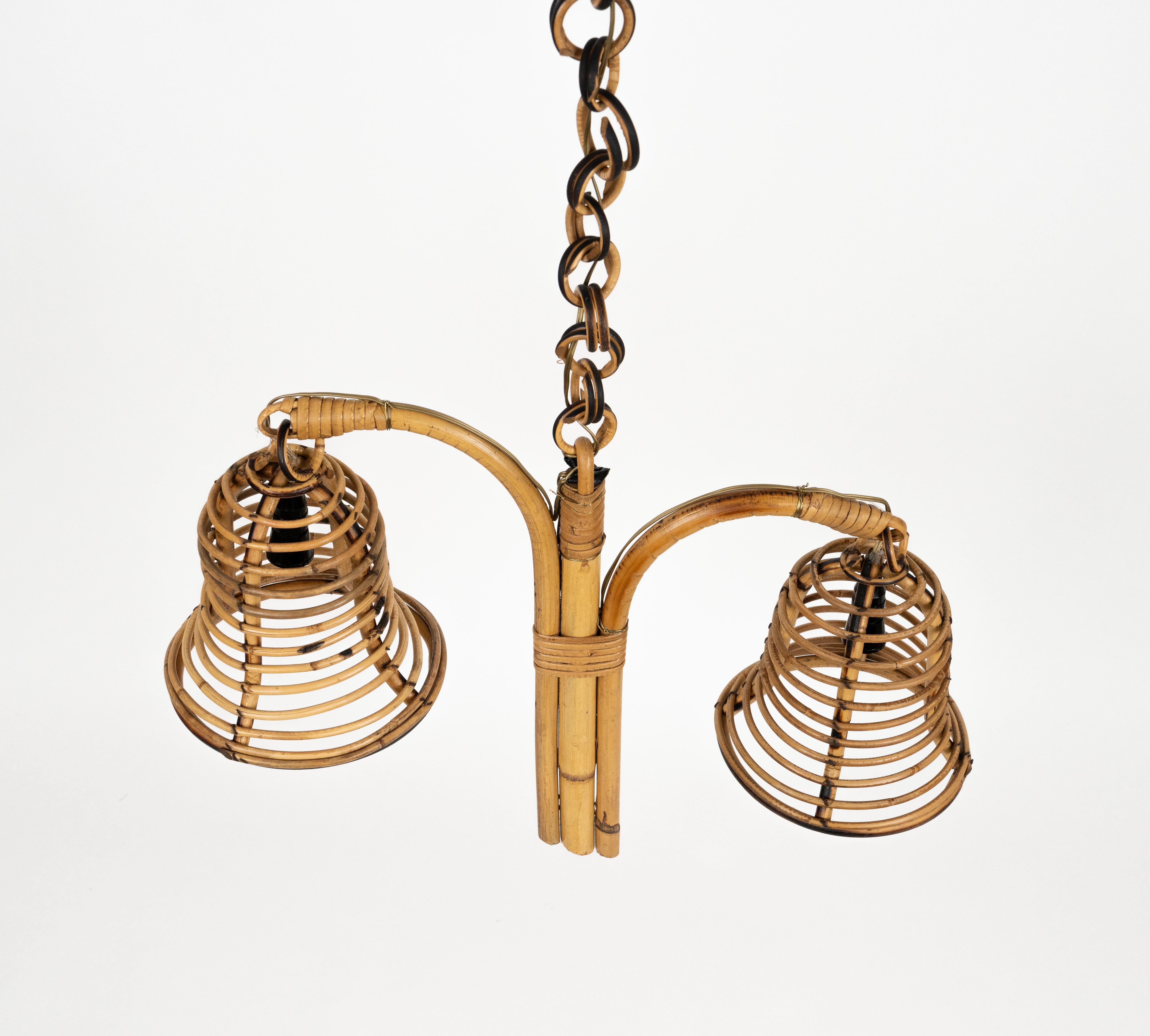 Lampadario in bambù e rattan del Medioevo in stile Louis Sognot, Italia 1960 in vendita 2