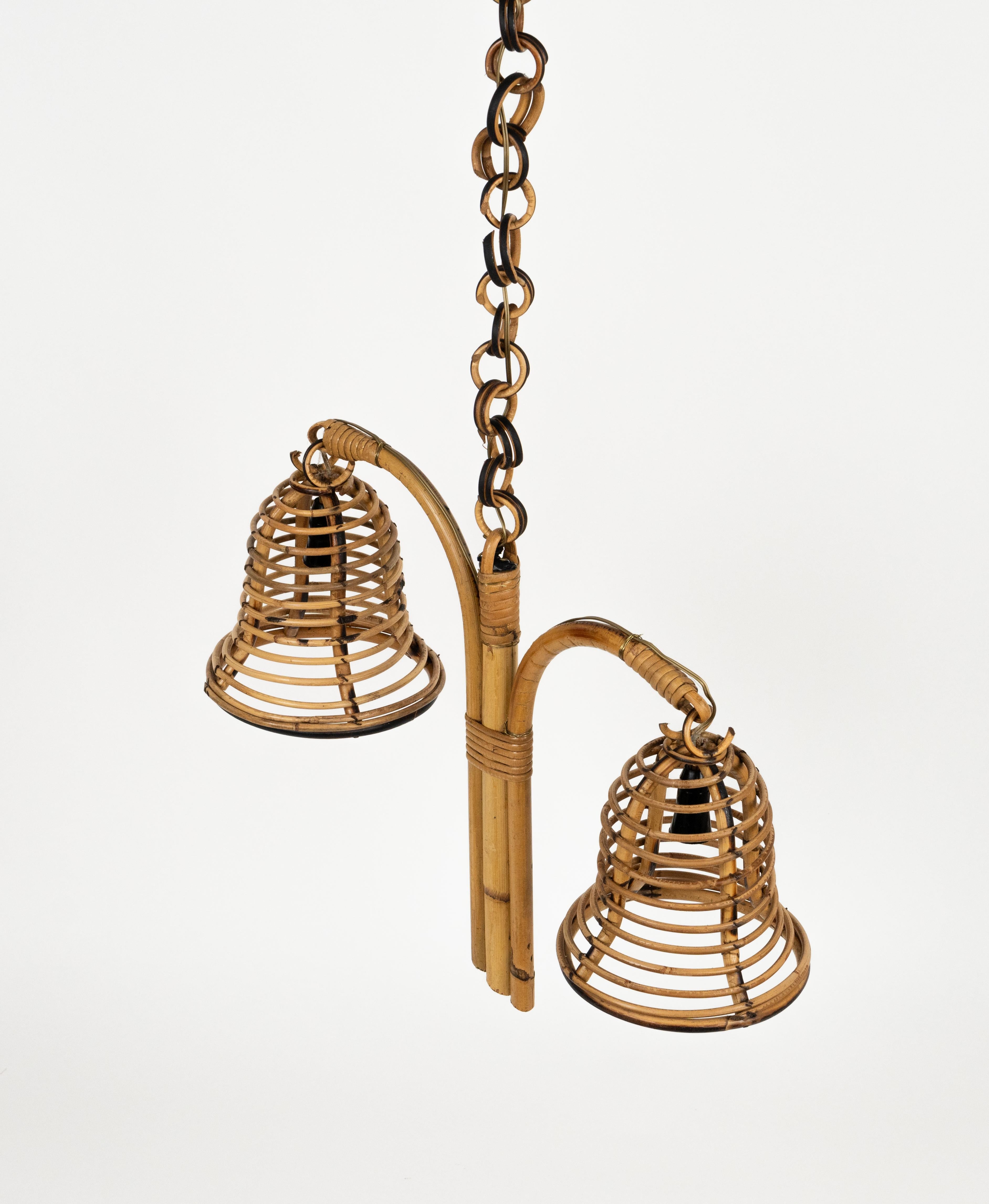 Lampadario in bambù e rattan del Medioevo in stile Louis Sognot, Italia 1960 in vendita 3