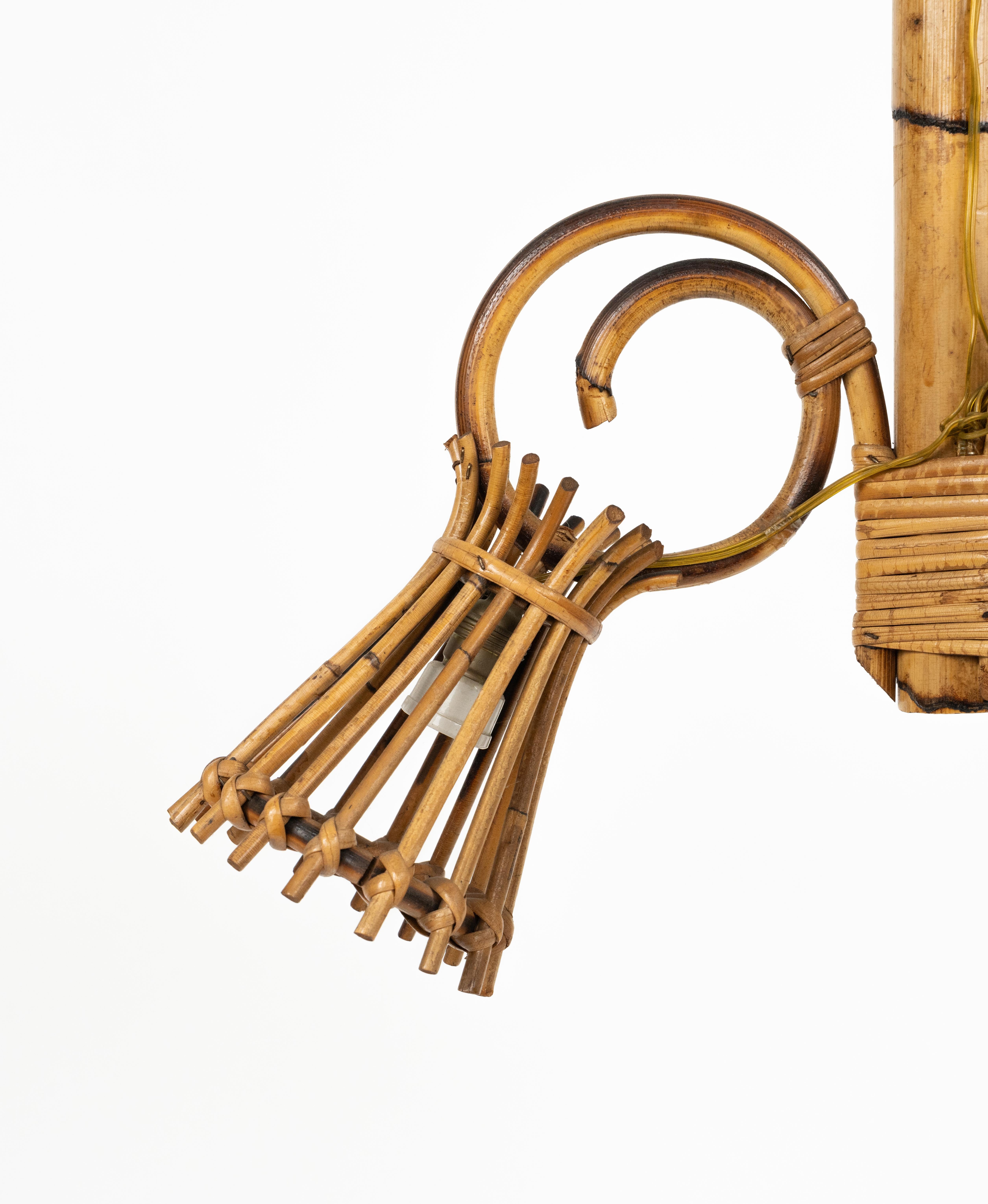 Lampadario in bambù e rattan del Medioevo in stile Louis Sognot, Italia 1960 in vendita 5