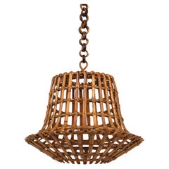 Bambus- und Rattan-Kronleuchter aus der Mitte des Jahrhunderts, Louis Sognot-Stil, Italien 1960er Jahre