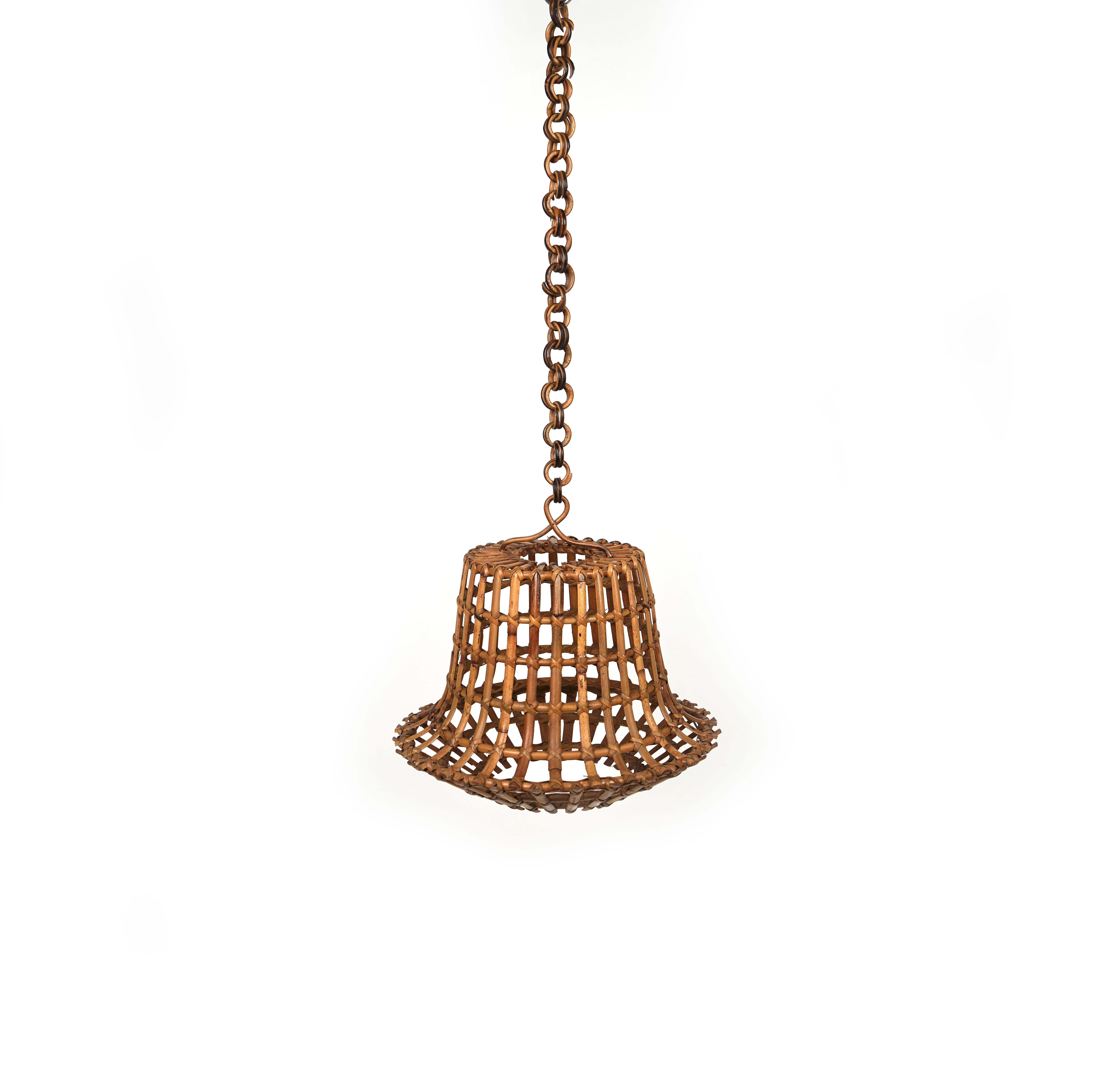 Mid-Century Modern Midcentury Bamboo and Rattan Chandelier Louis Sognot Style, Italy 1960s For Sale