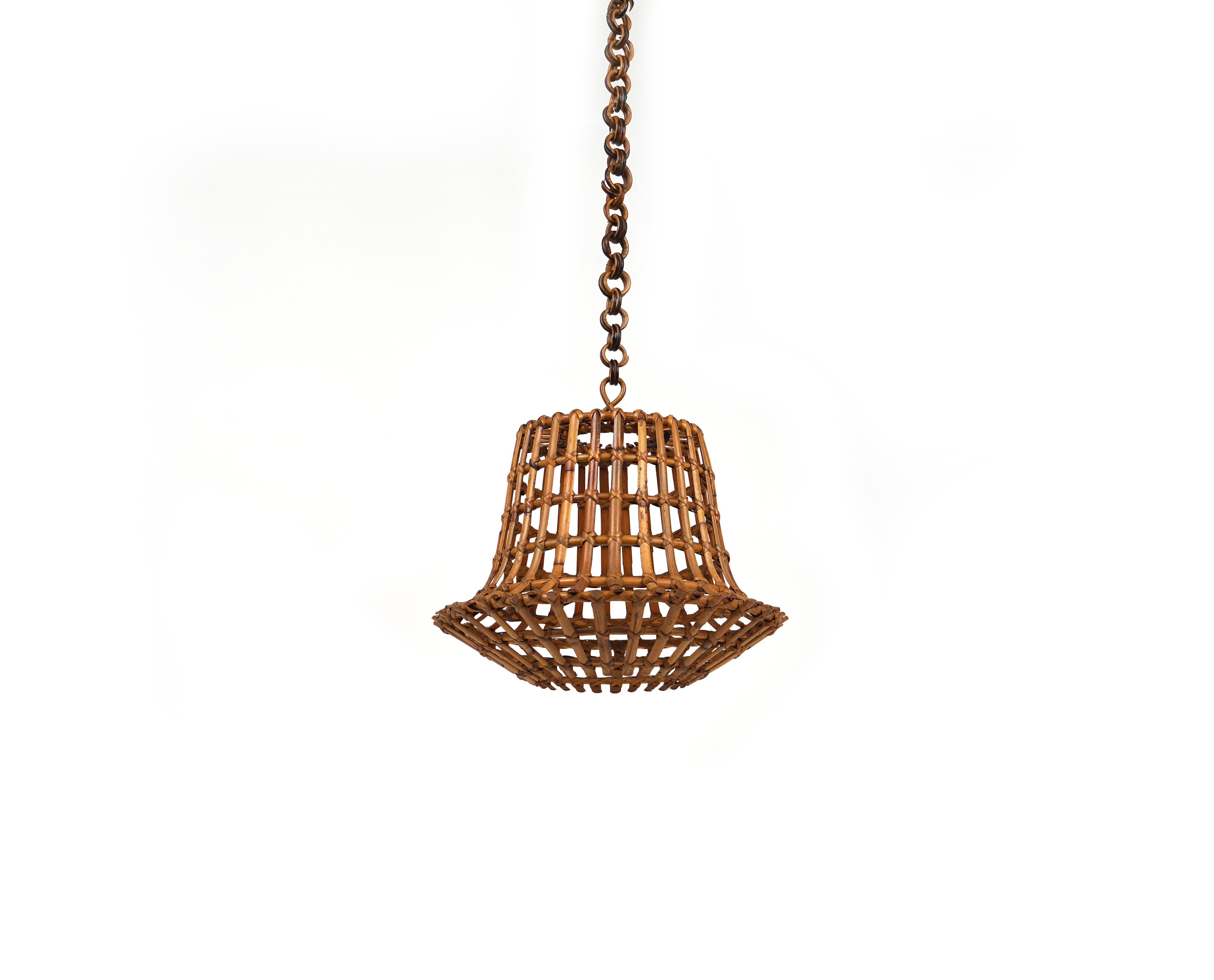 Mid-20th Century Midcentury Bamboo and Rattan Chandelier Louis Sognot Style, Italy 1960s