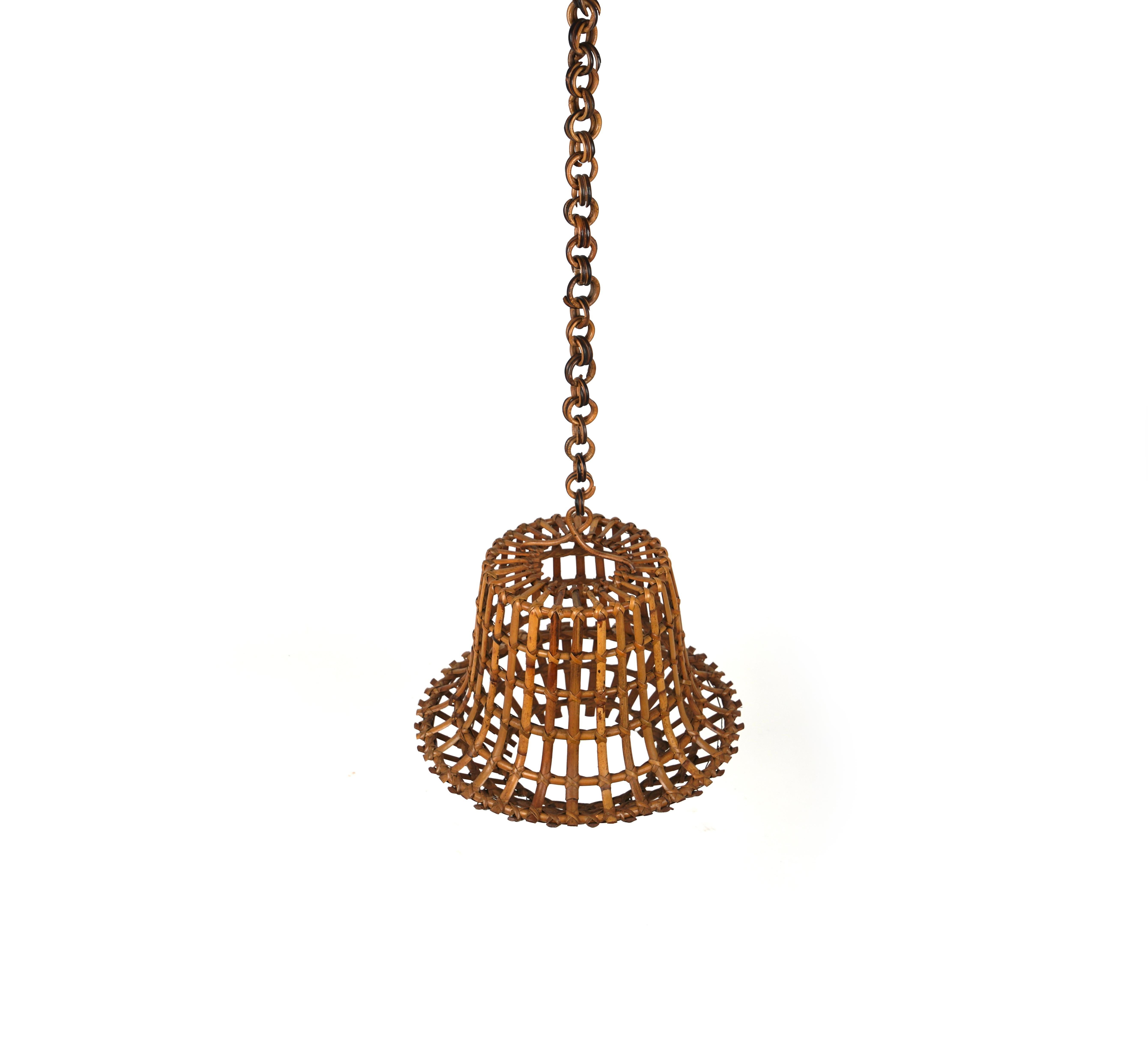 Midcentury Bamboo and Rattan Chandelier Louis Sognot Style, Italy 1960s 2