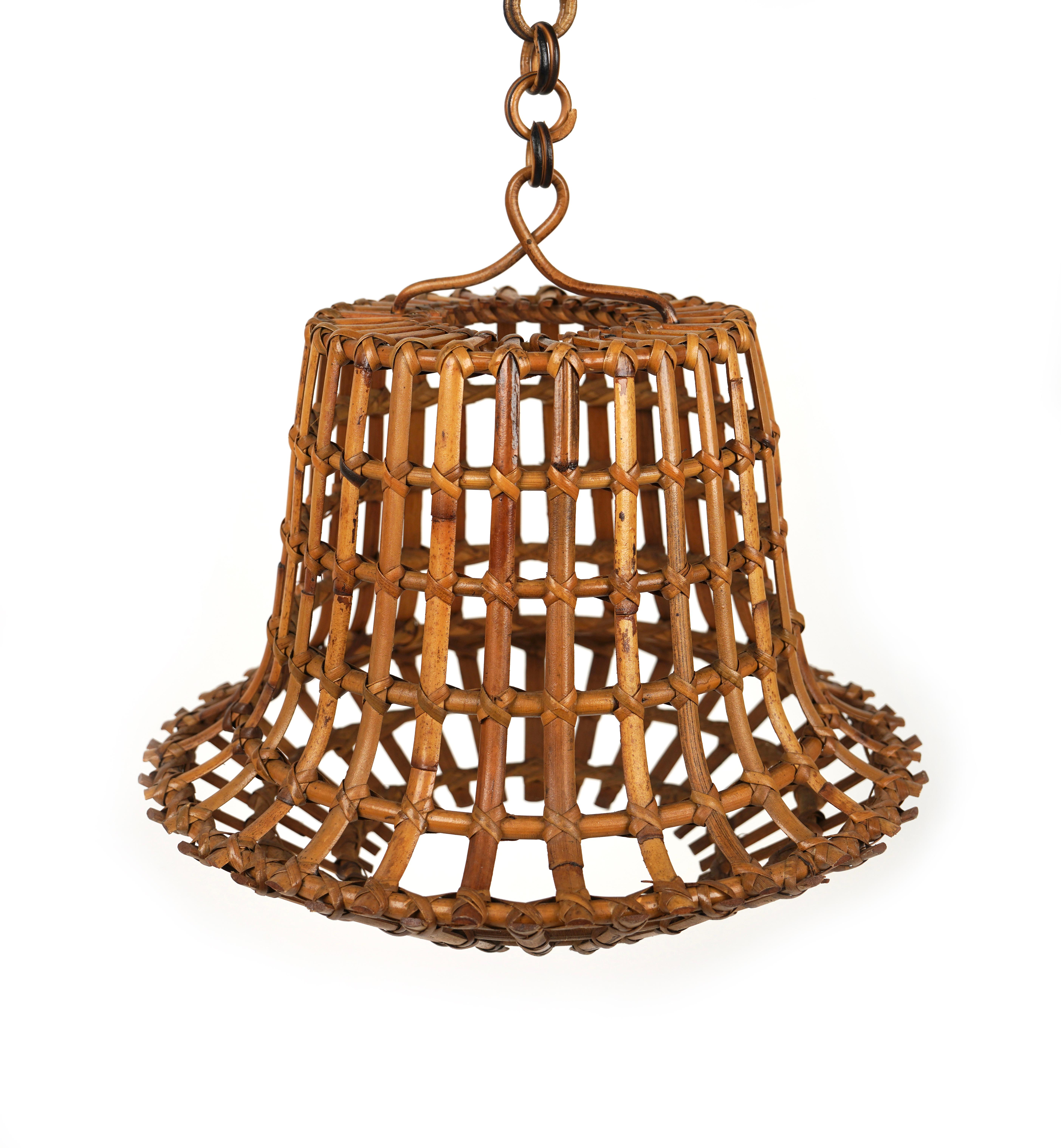 Midcentury Bamboo and Rattan Chandelier Louis Sognot Style, Italy 1960s 3