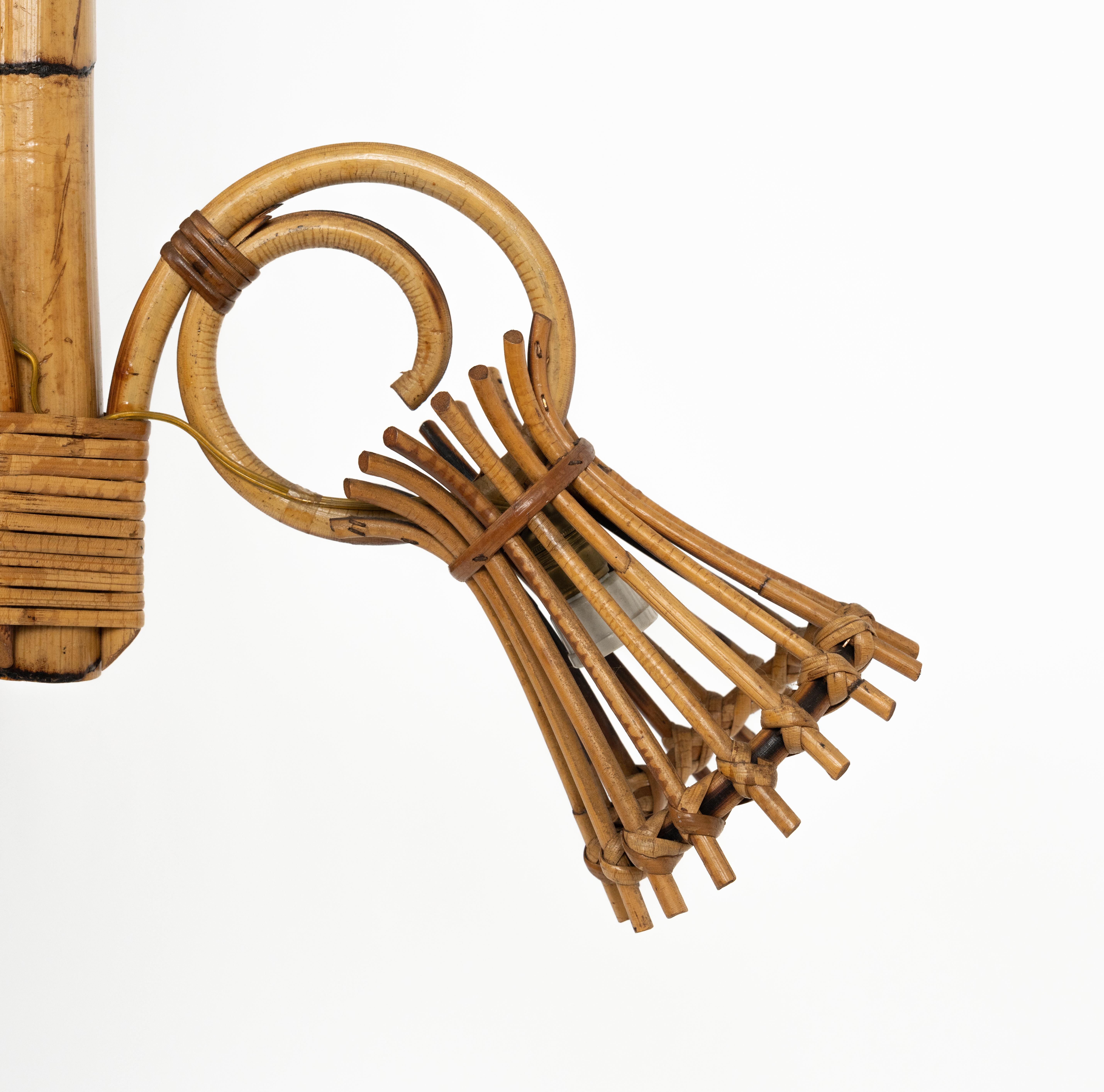 Lampadario in bambù e rattan del Medioevo in stile Louis Sognot, Italia 1960 in vendita 1