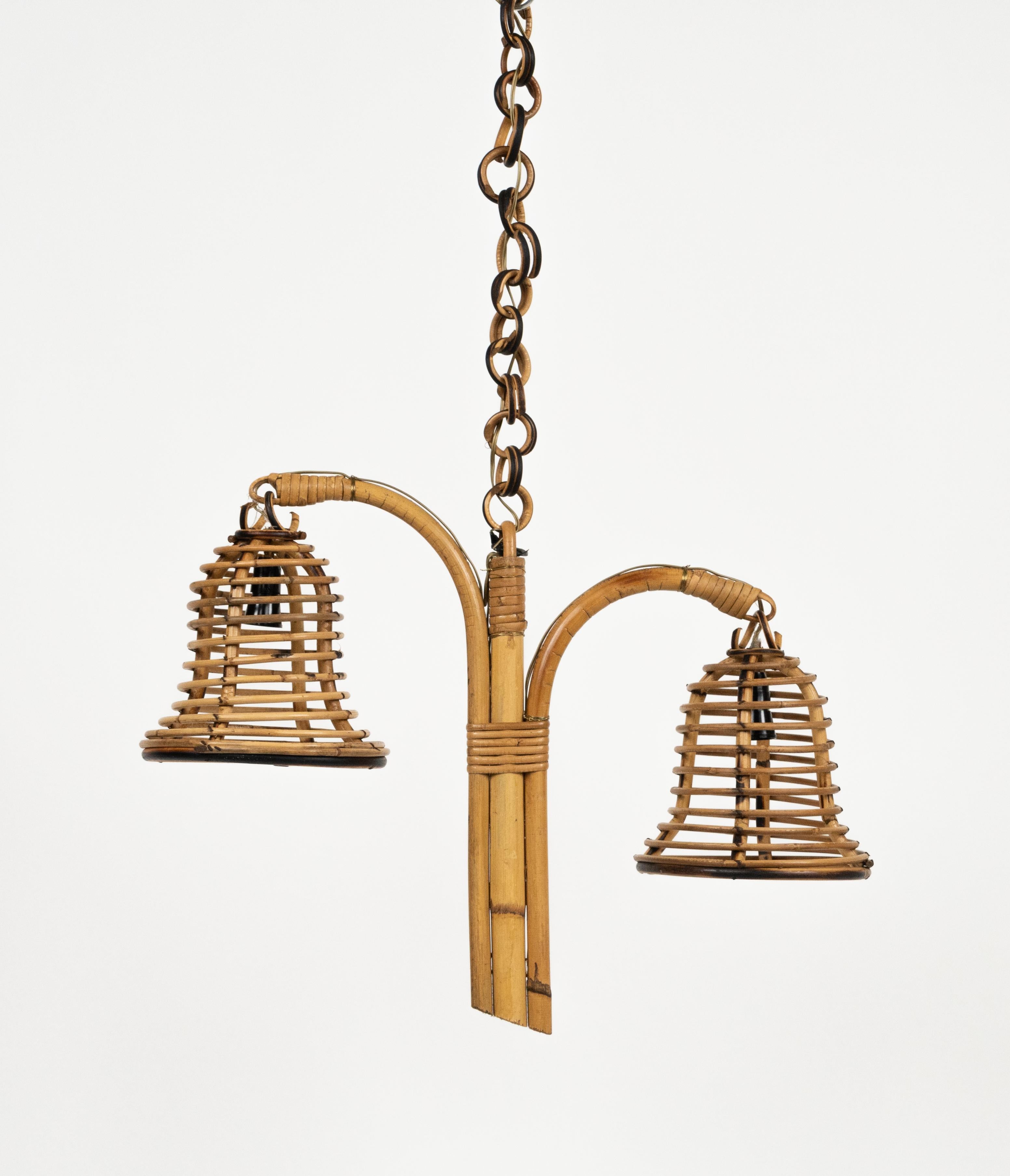 Lampadario in bambù e rattan del Medioevo in stile Louis Sognot, Italia 1960 in vendita 1