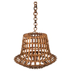 Midcentury Bamboo and Rattan Chandelier Louis Sognot Style, Italy 1960s
