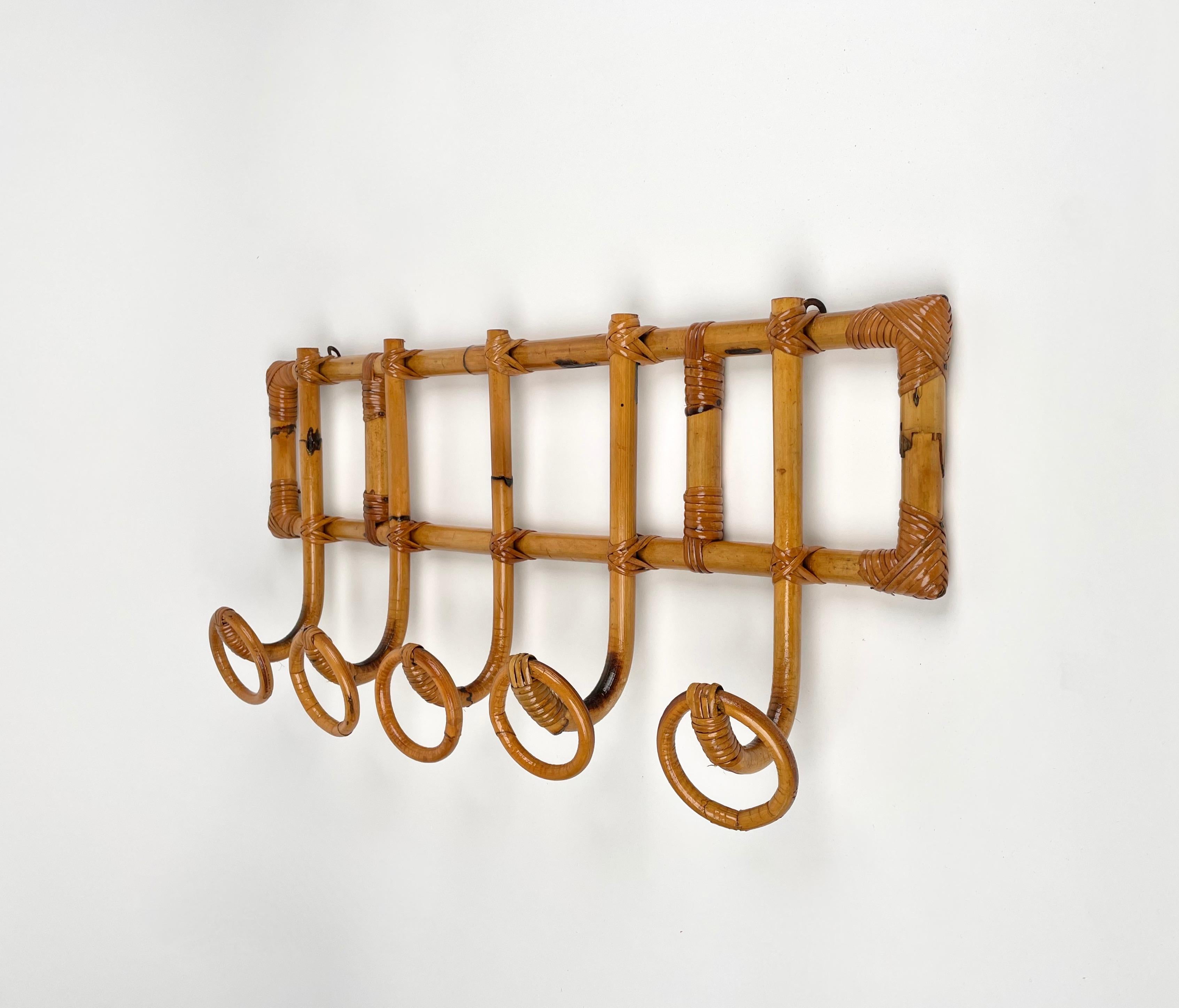Midcentury Bamboo and Rattan Coat Hanger Rack, Italy, 1960s In Good Condition In Rome, IT