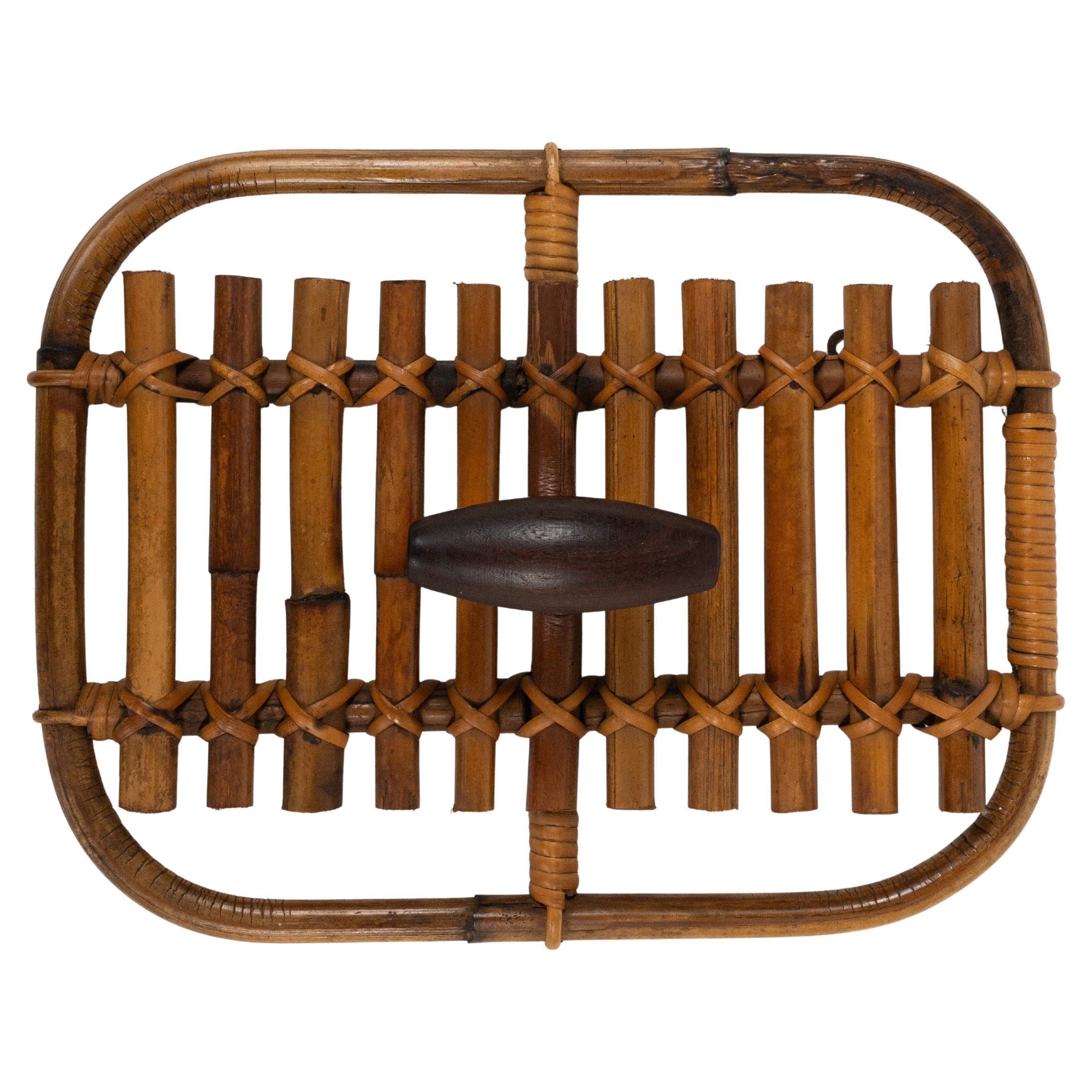 Midcentury Bamboo and Rattan Coat Rack by Olaf von Bohr, Italy 1960s
