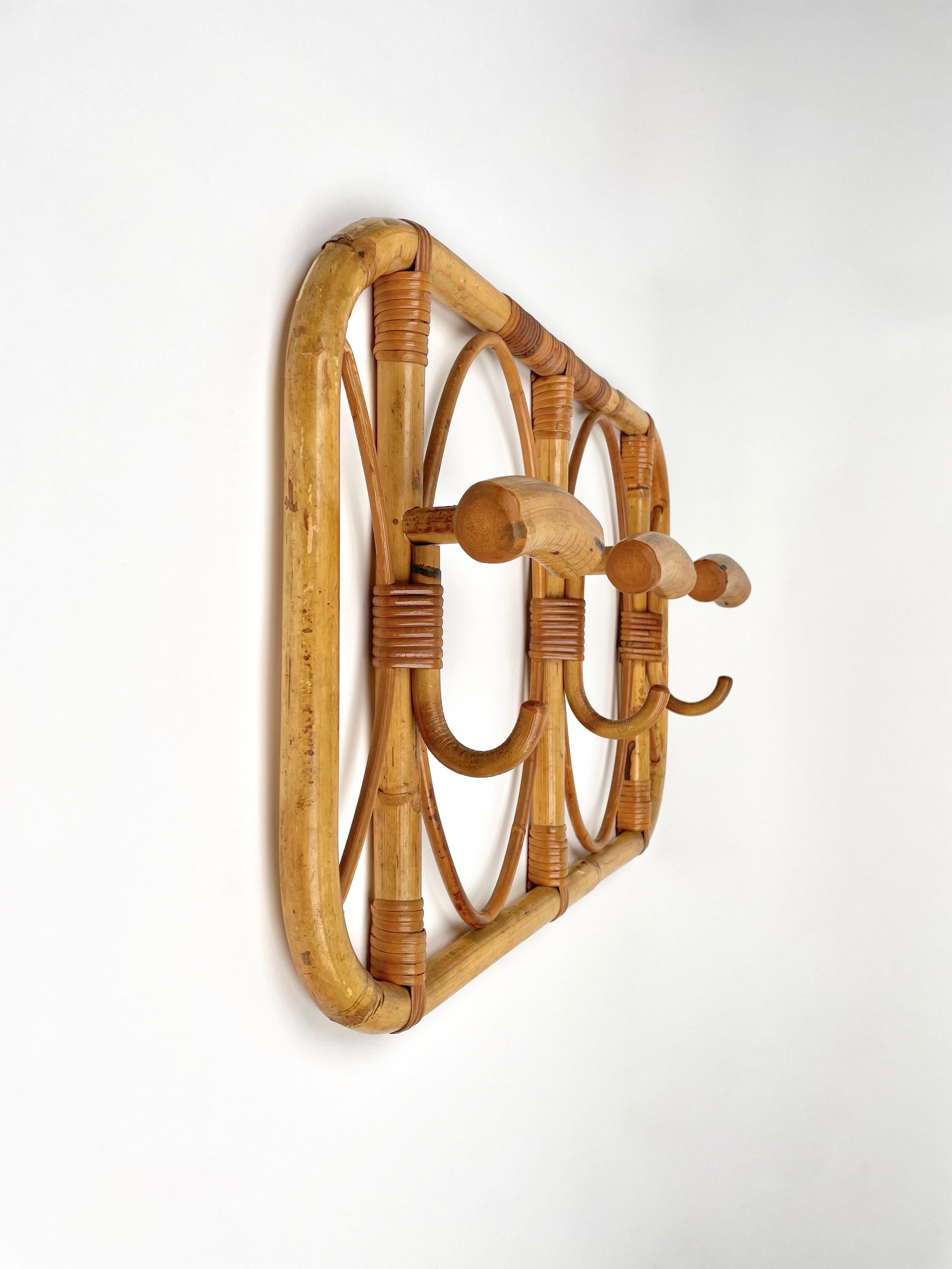 Mid-Century Modern Midcentury Bamboo and Rattan Coat Rack, Italy 1960s For Sale