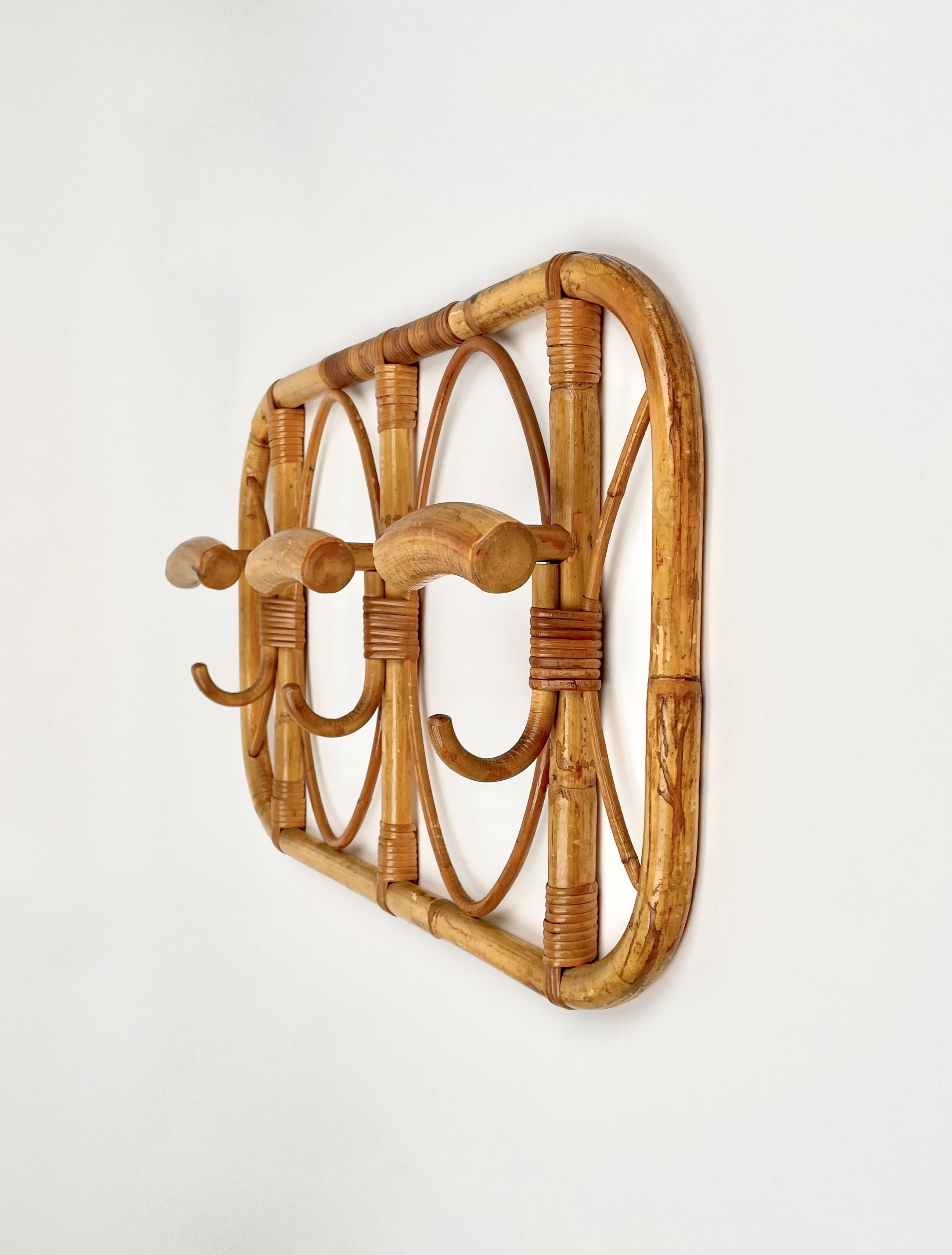 Midcentury Bamboo and Rattan Coat Rack, Italy 1960s For Sale 1